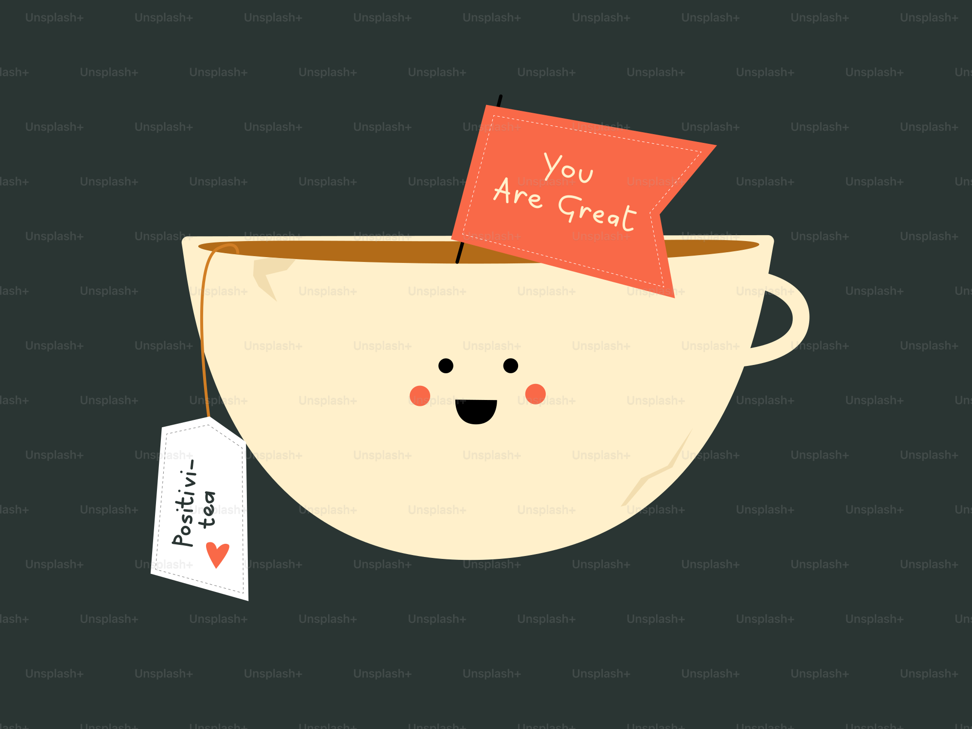 Une tasse avec un mot collé dessus