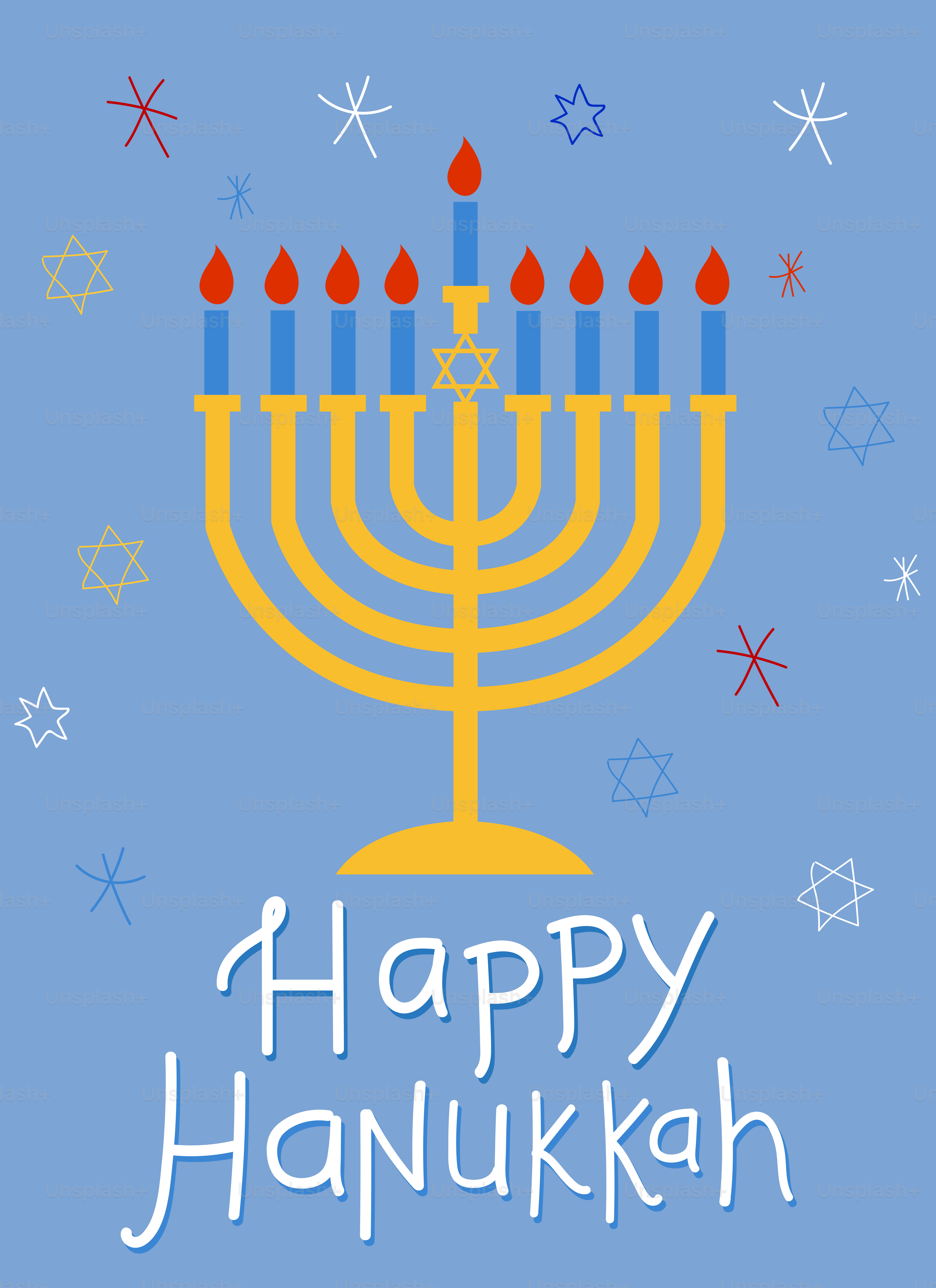 Una menorah di hanukkah con candele su sfondo blu