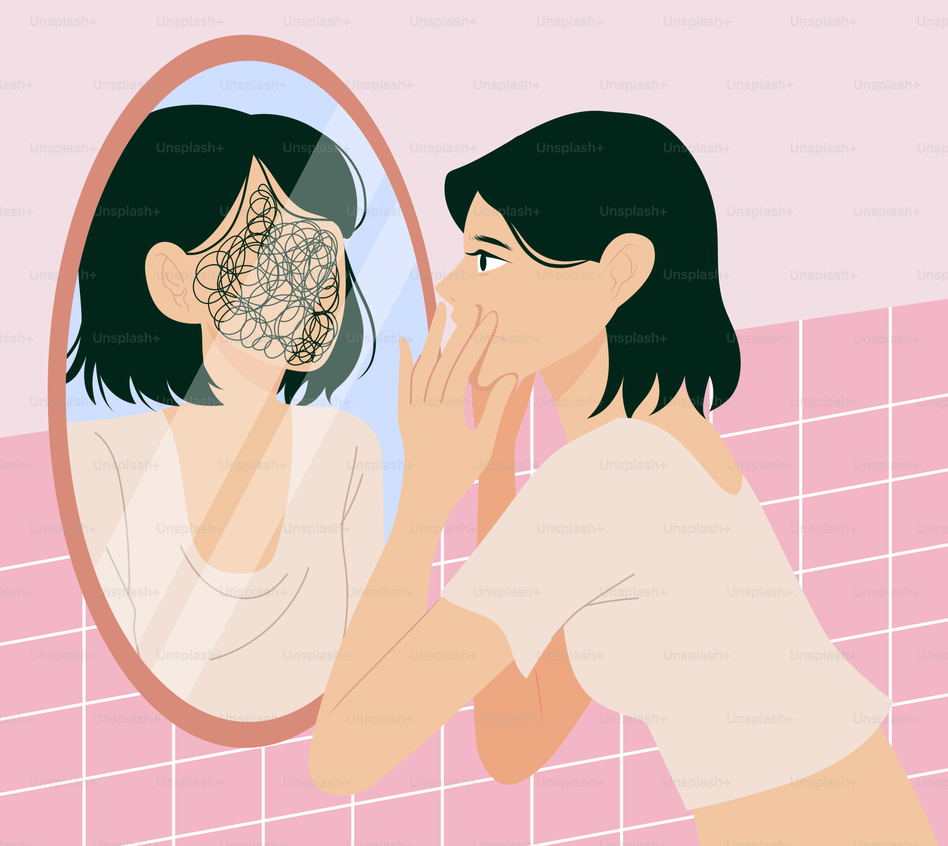 A woman brushing her teeth in front of a mirror