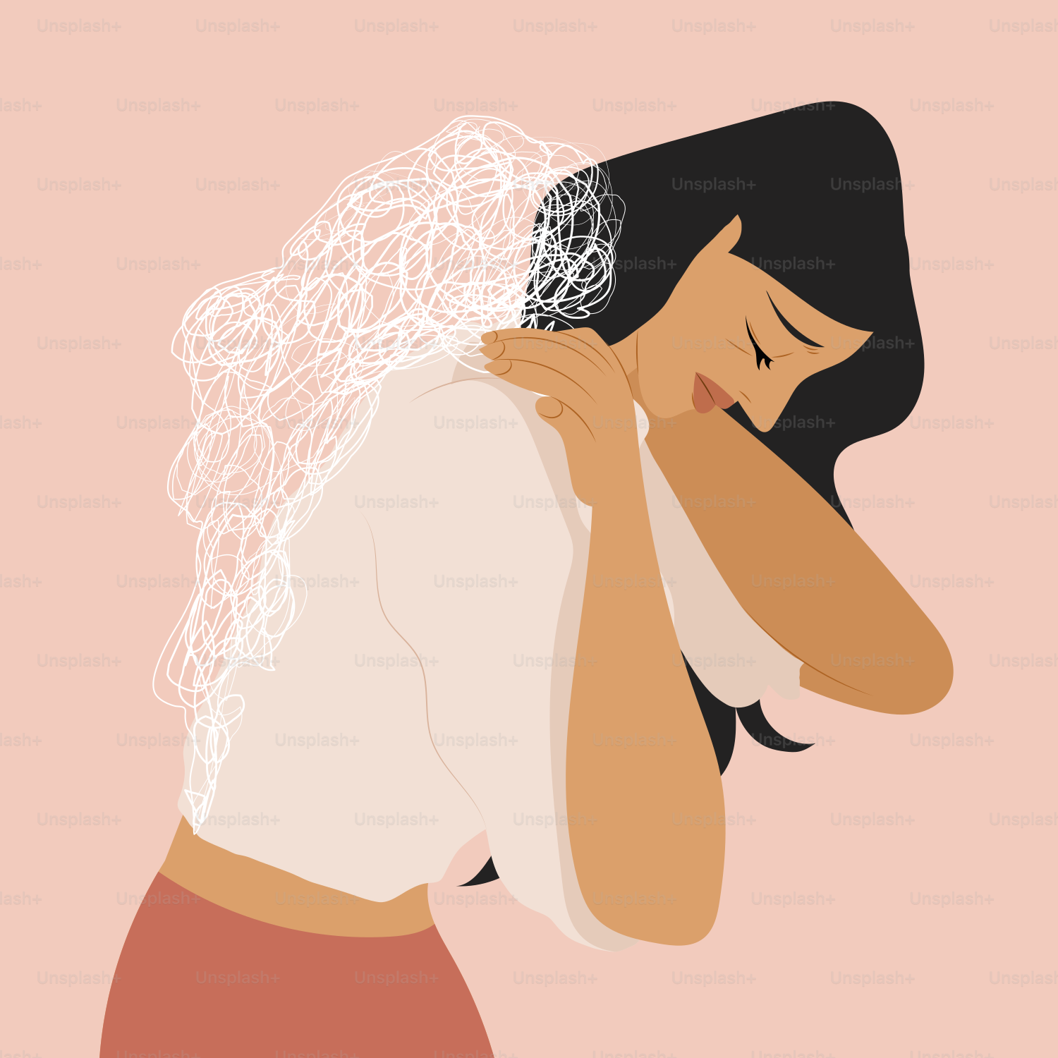 A woman with a veil on her head