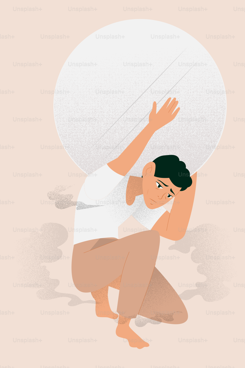 A man squatting down with a large object on his back