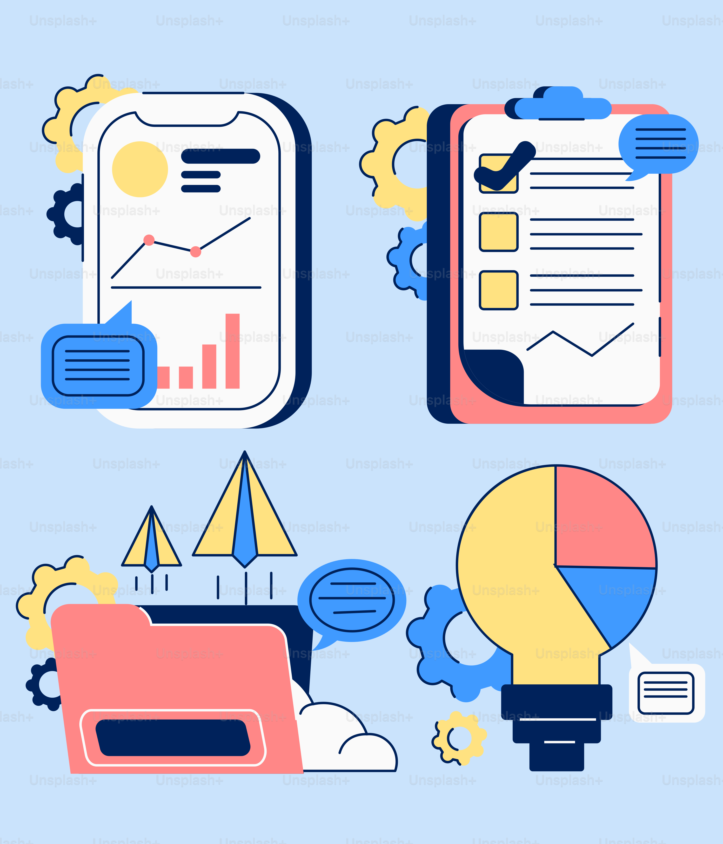 Ein blauer Hintergrund mit verschiedenen Arten von Geräten