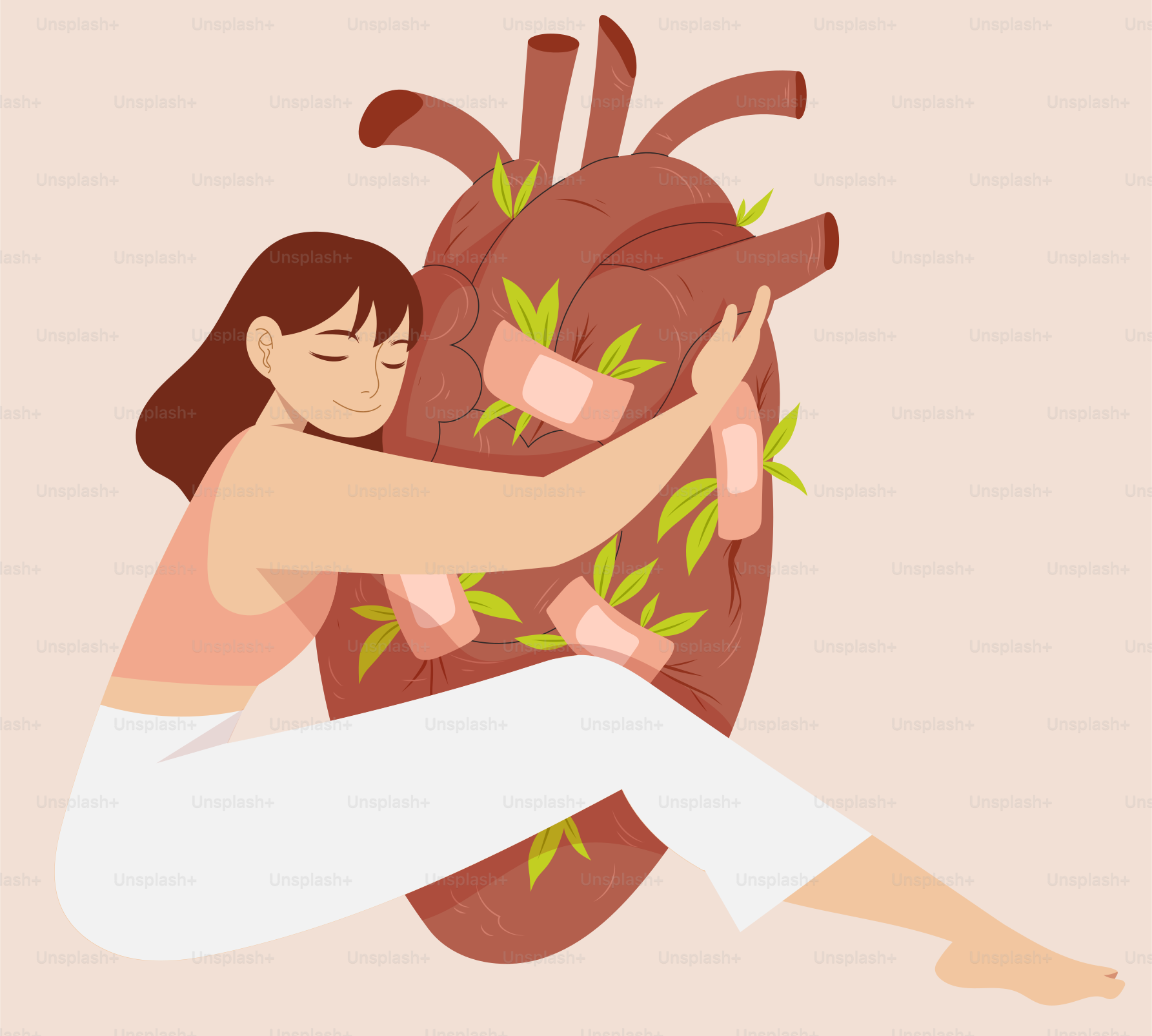 Una donna seduta a terra con un cuore