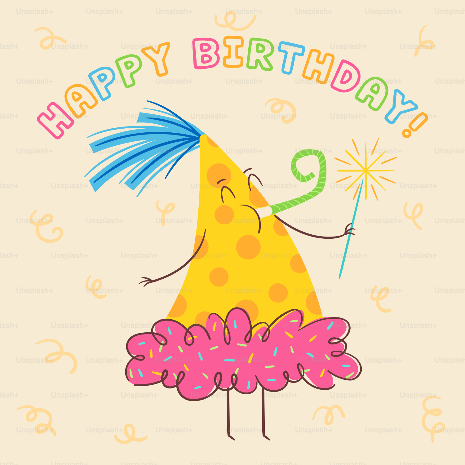 A birthday card with a cartoon character holding a sparkler