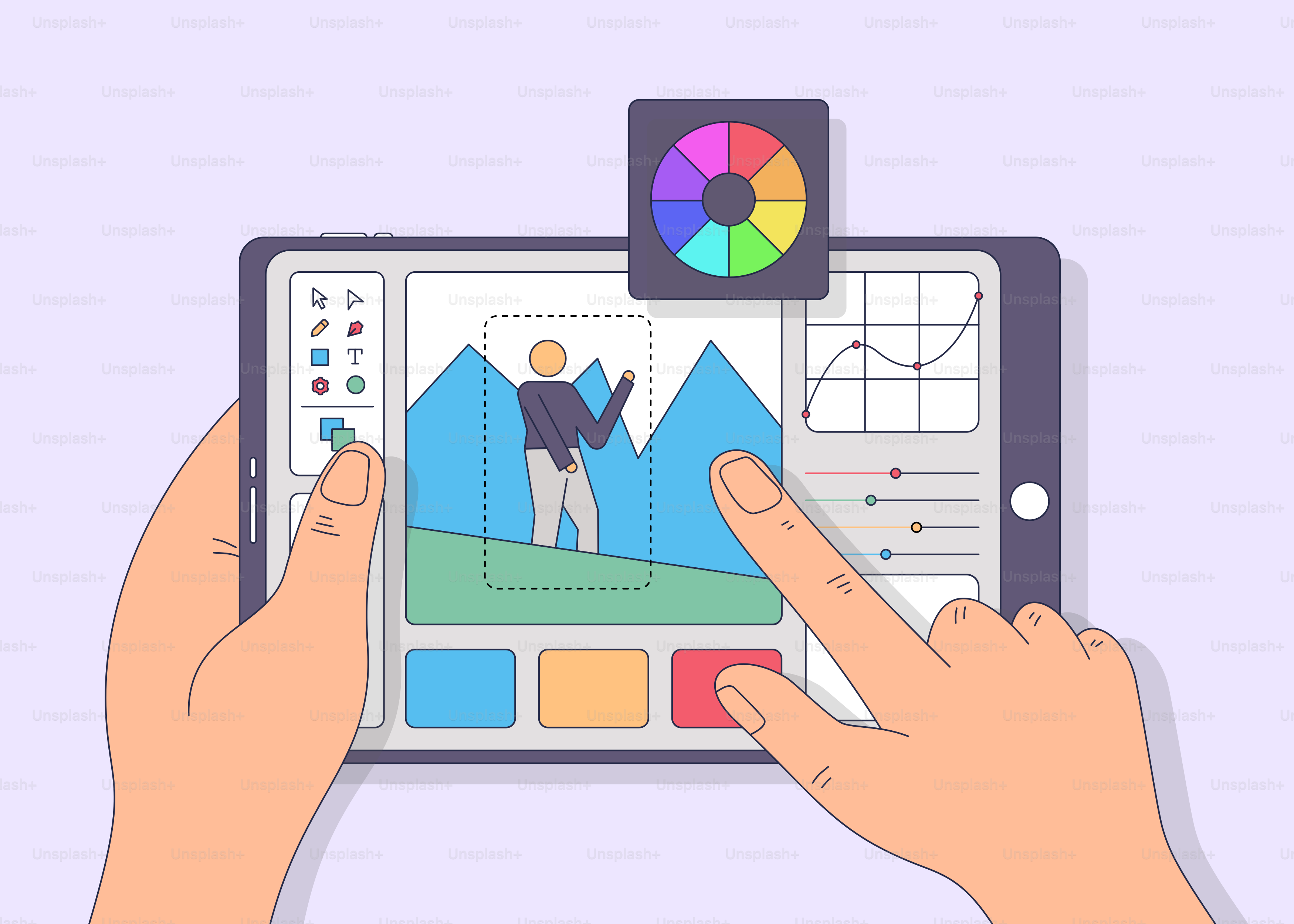 A person holding a tablet with a graphic on it