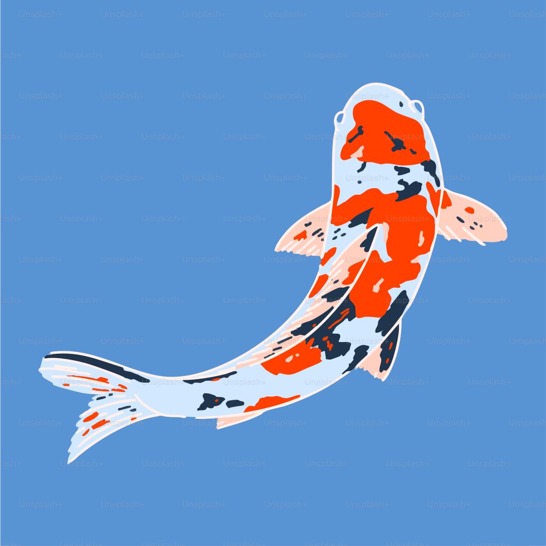 A picture of a koi fish in a blue sky