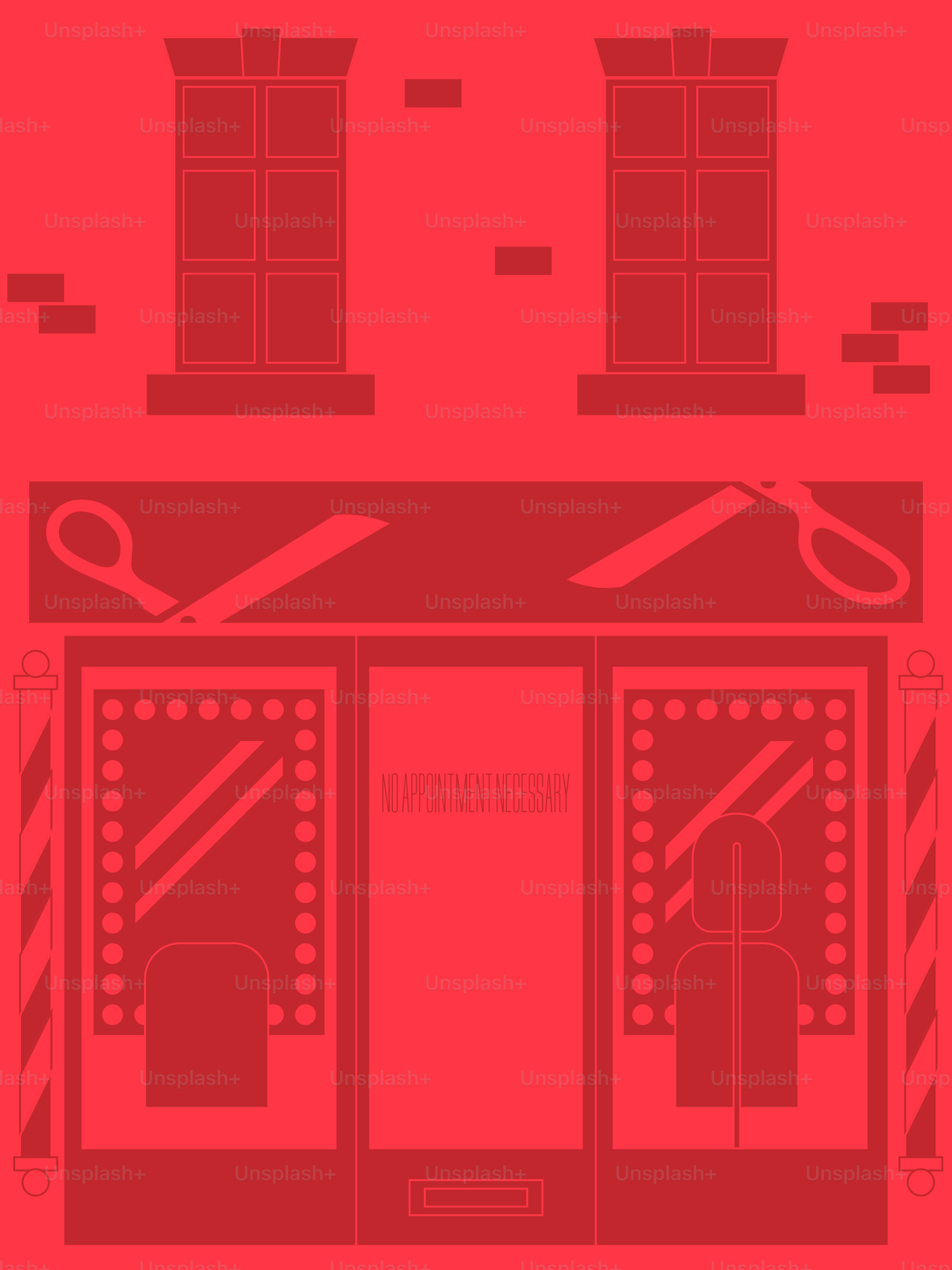 A red poster with a barber shop on it