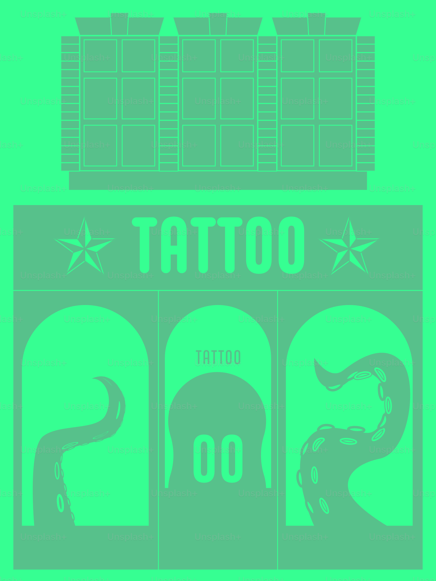 A green poster with the words tattoo on it