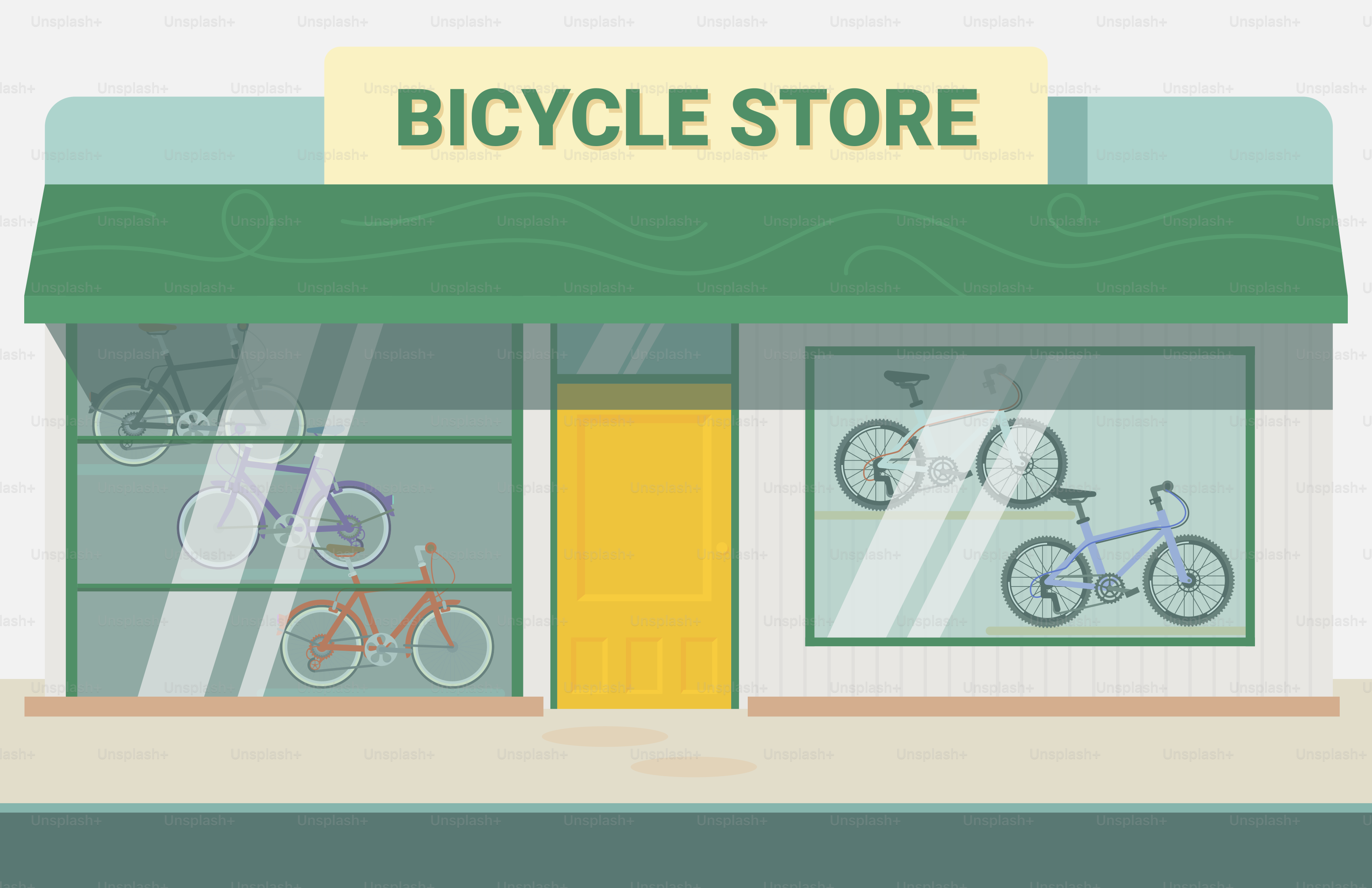 A bicycle store with bicycles parked outside of it