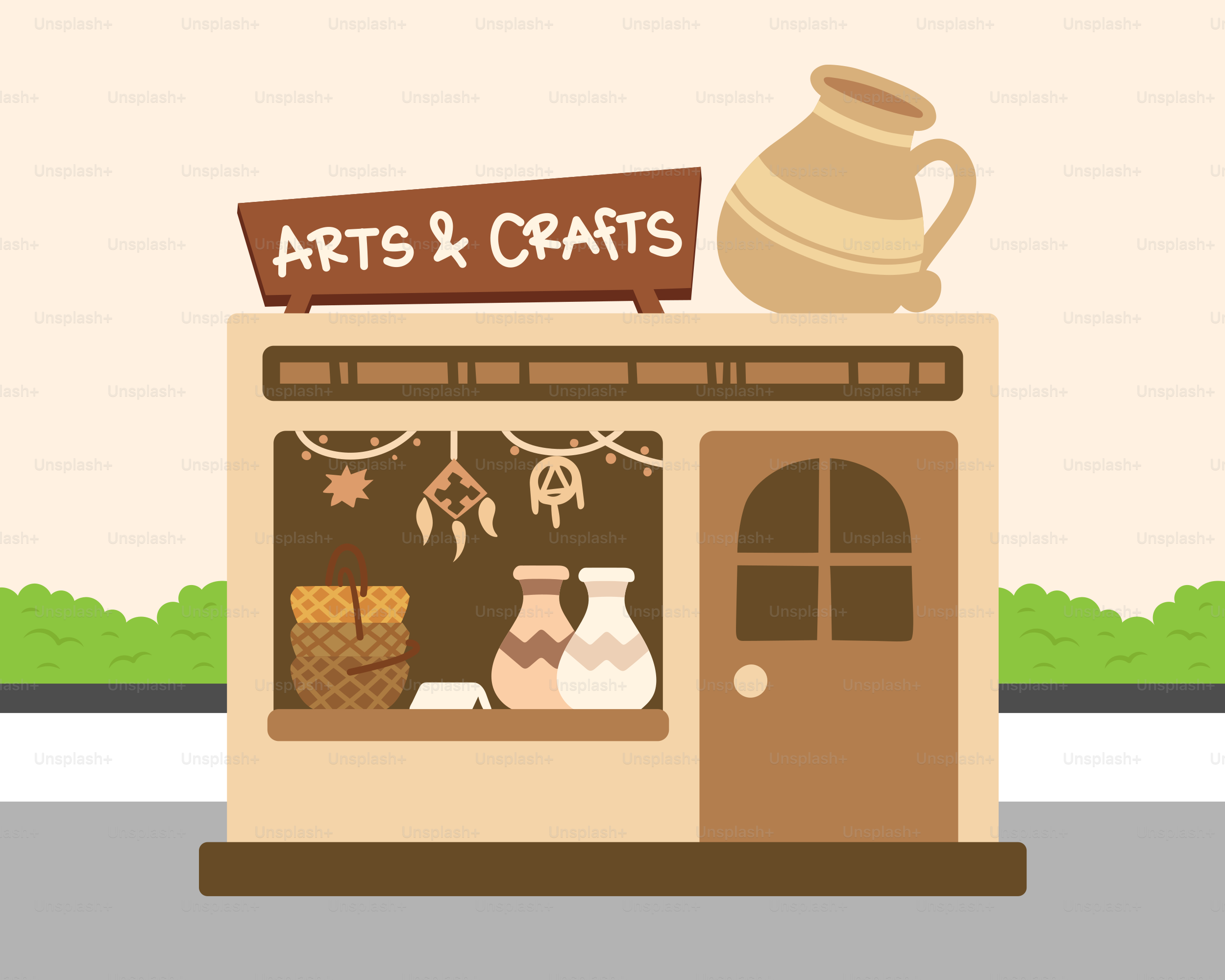 A store front with a vase on top of it