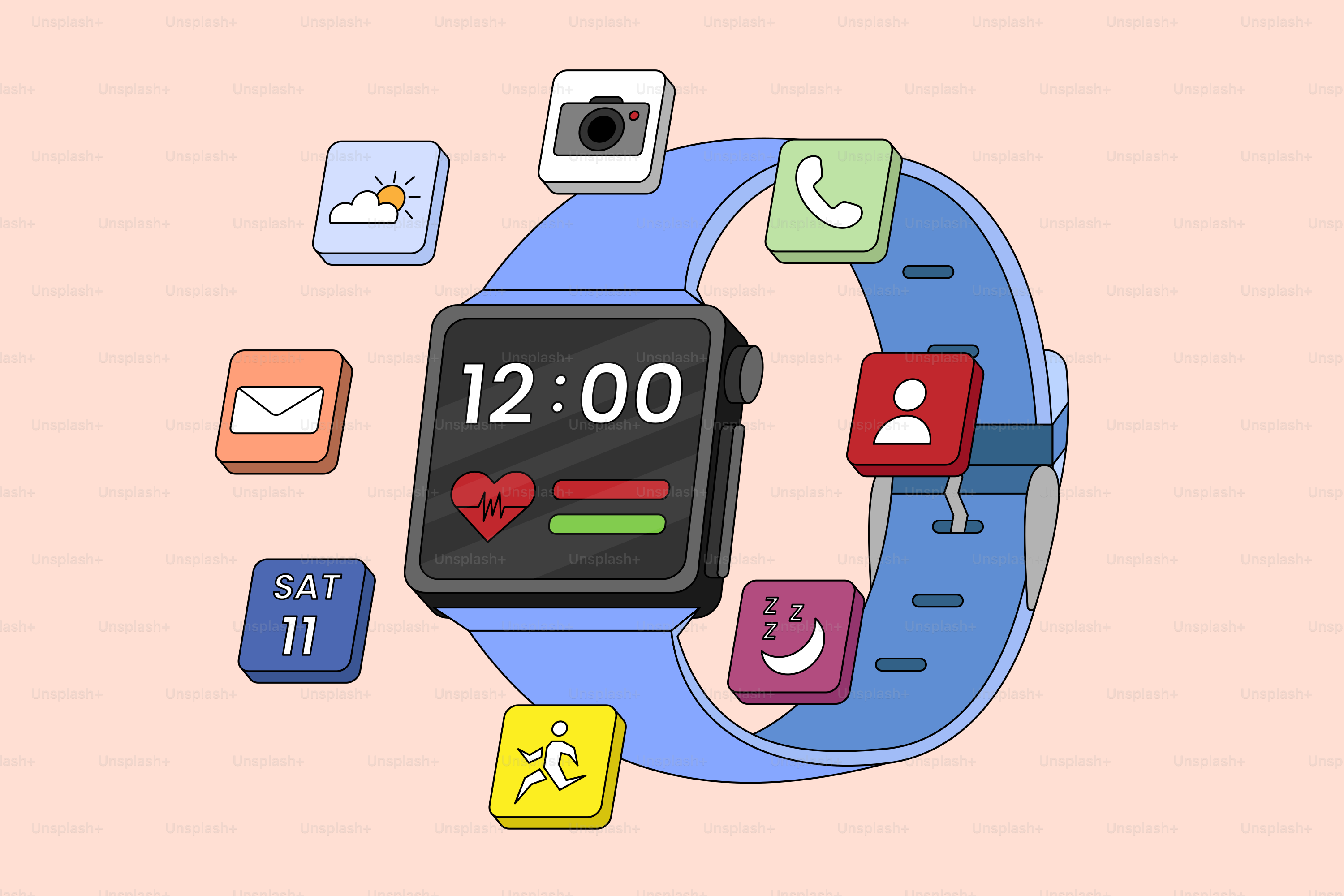 Eine Smartwatch mit Symbolen