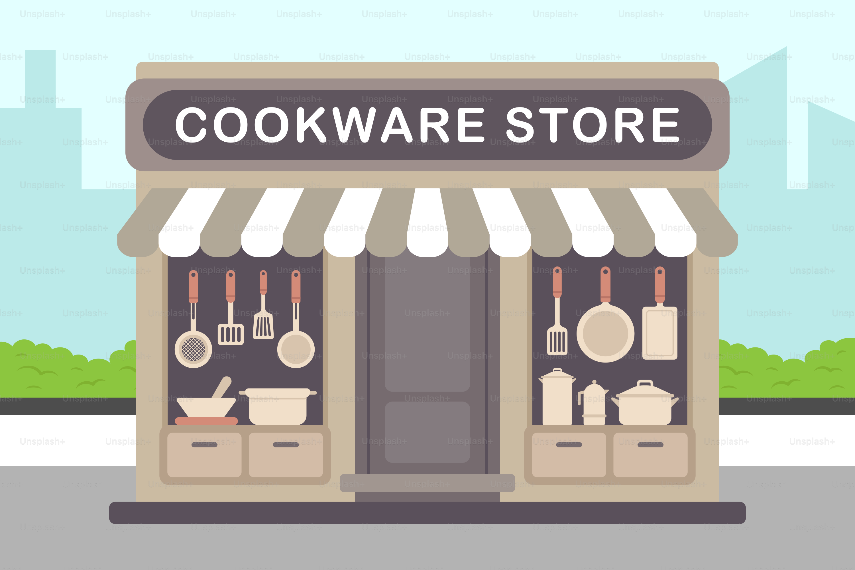 Un frente de tienda con un letrero que dice tienda de utensilios de cocina