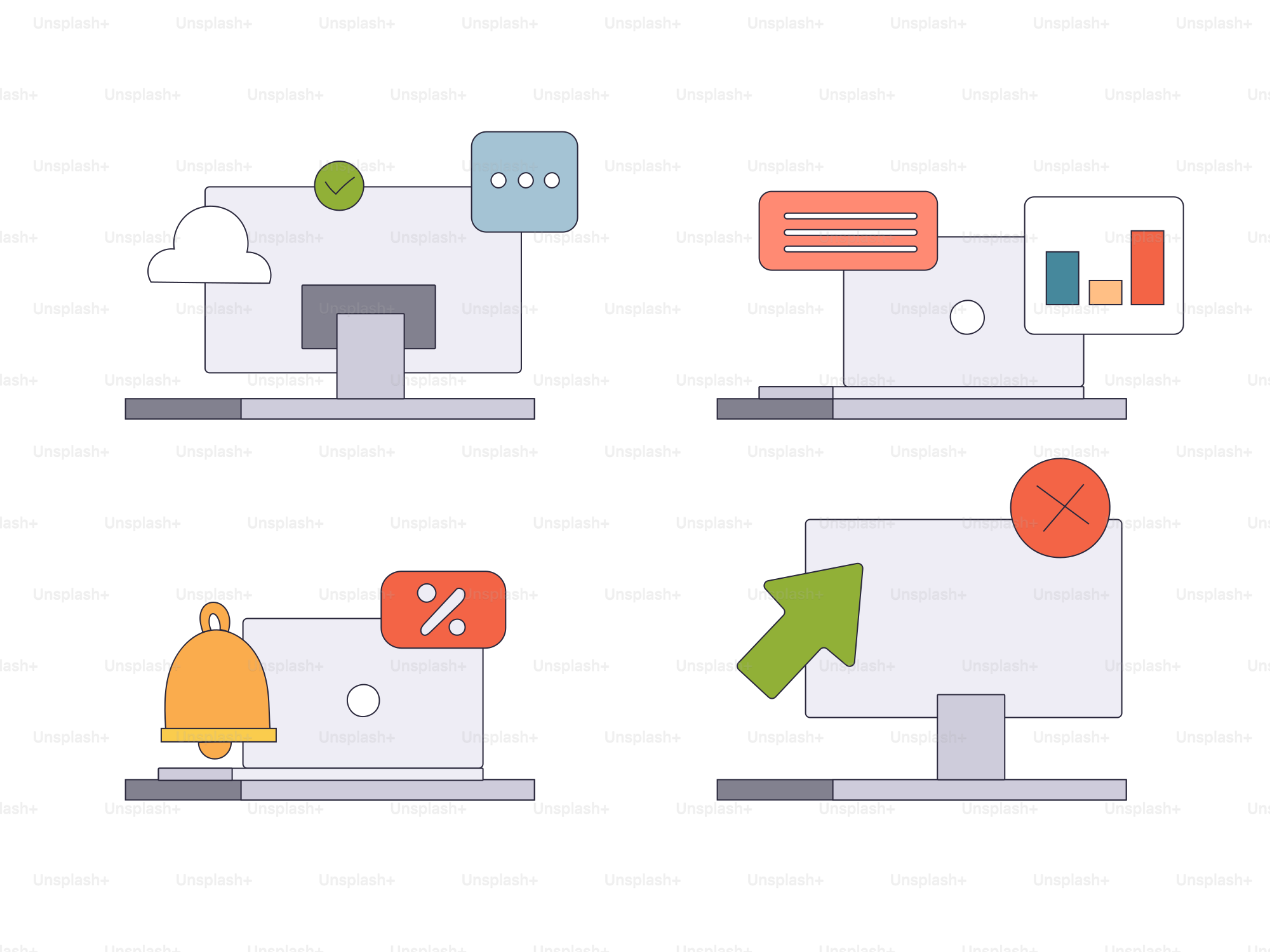 A set of four different types of computer screens