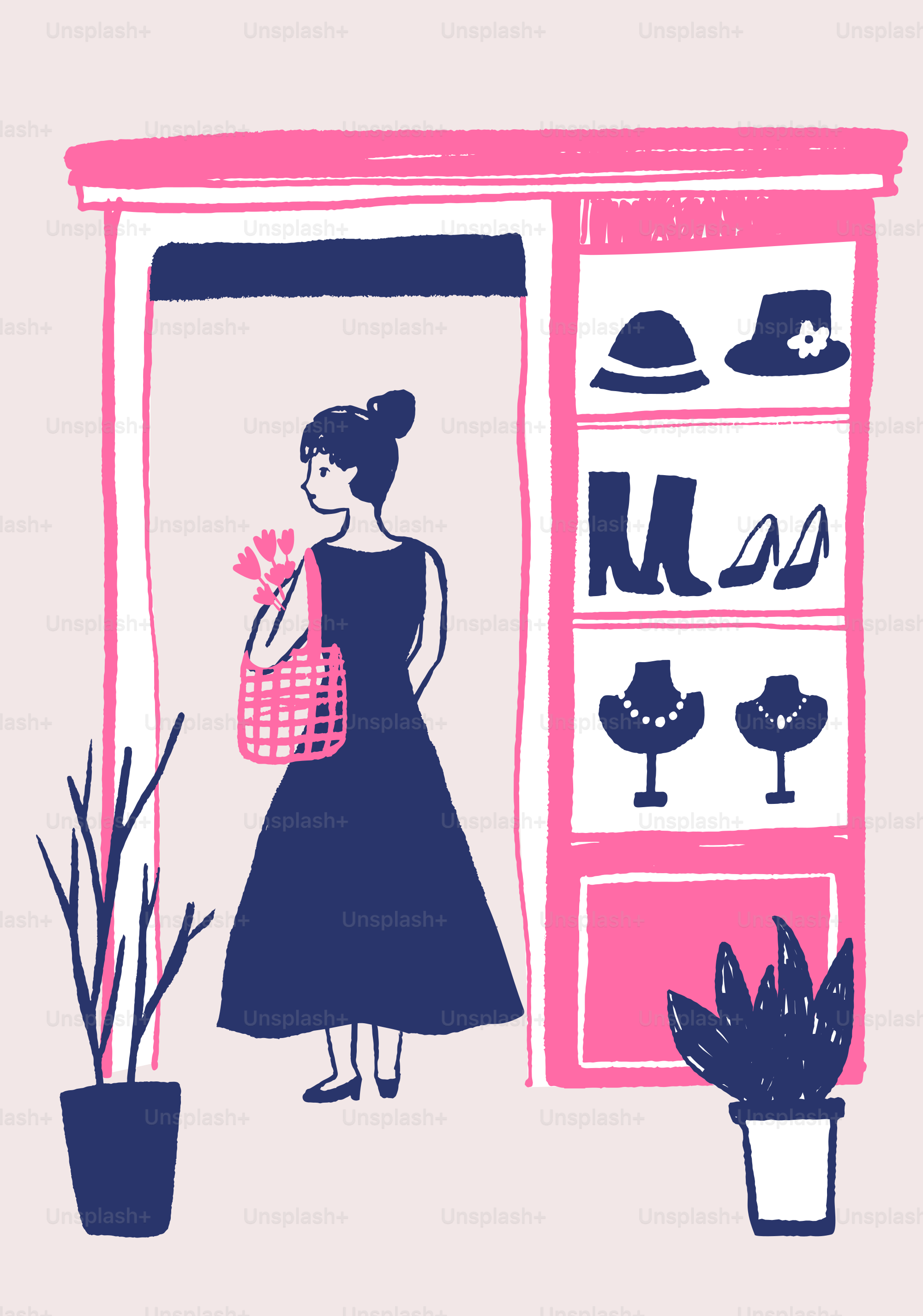 A woman standing in front of a window with a basket