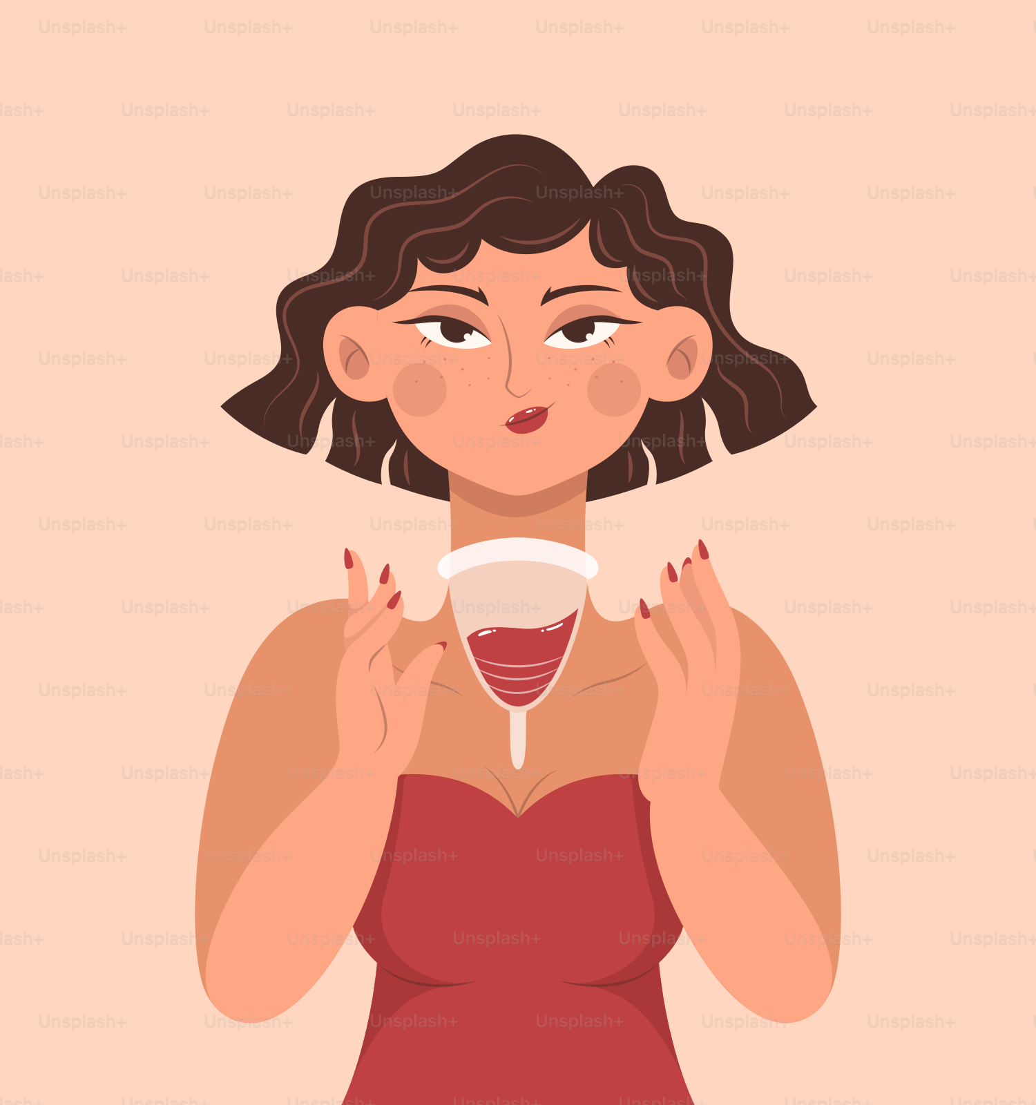 A woman in a red dress holding a glass of wine