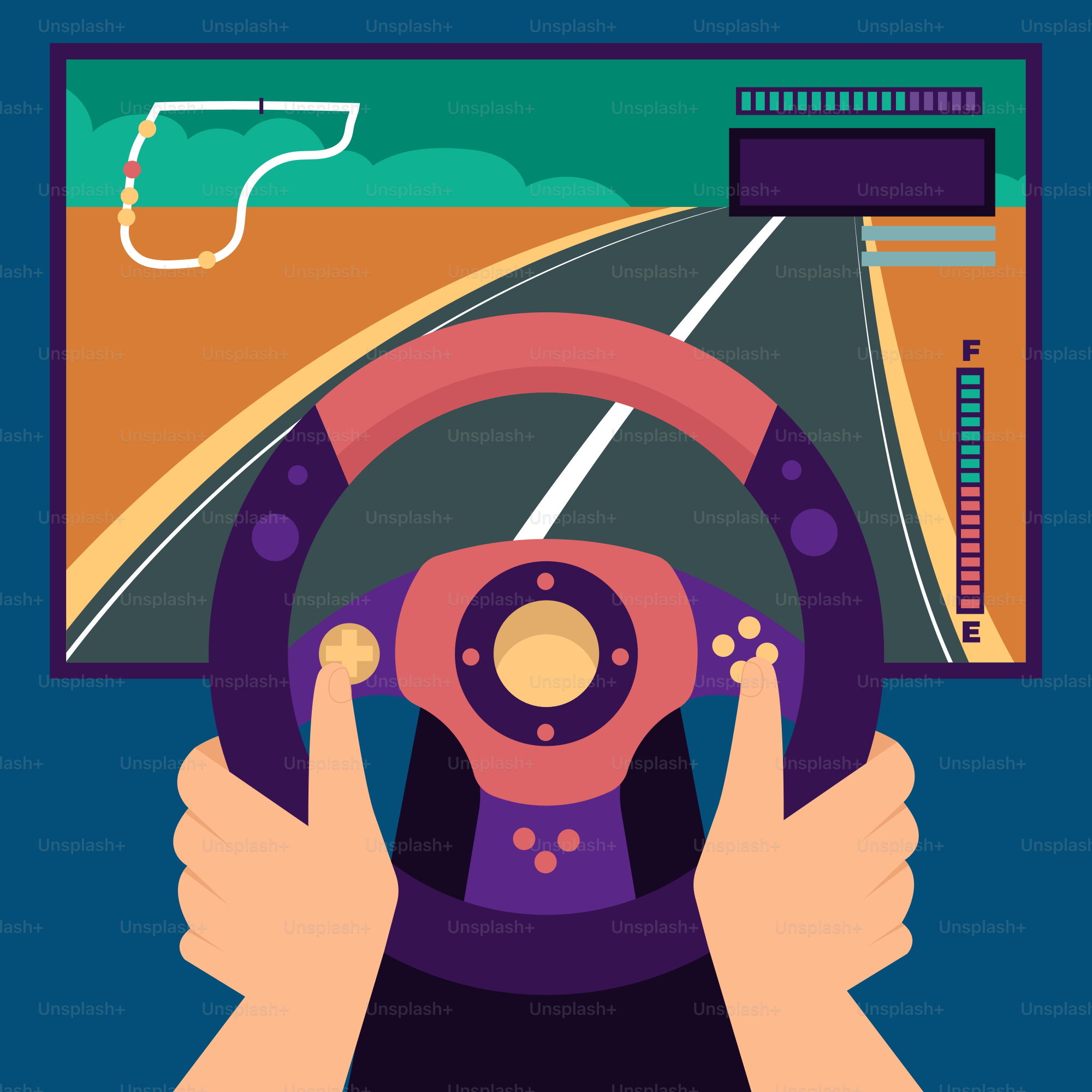 A person driving a car with a steering wheel