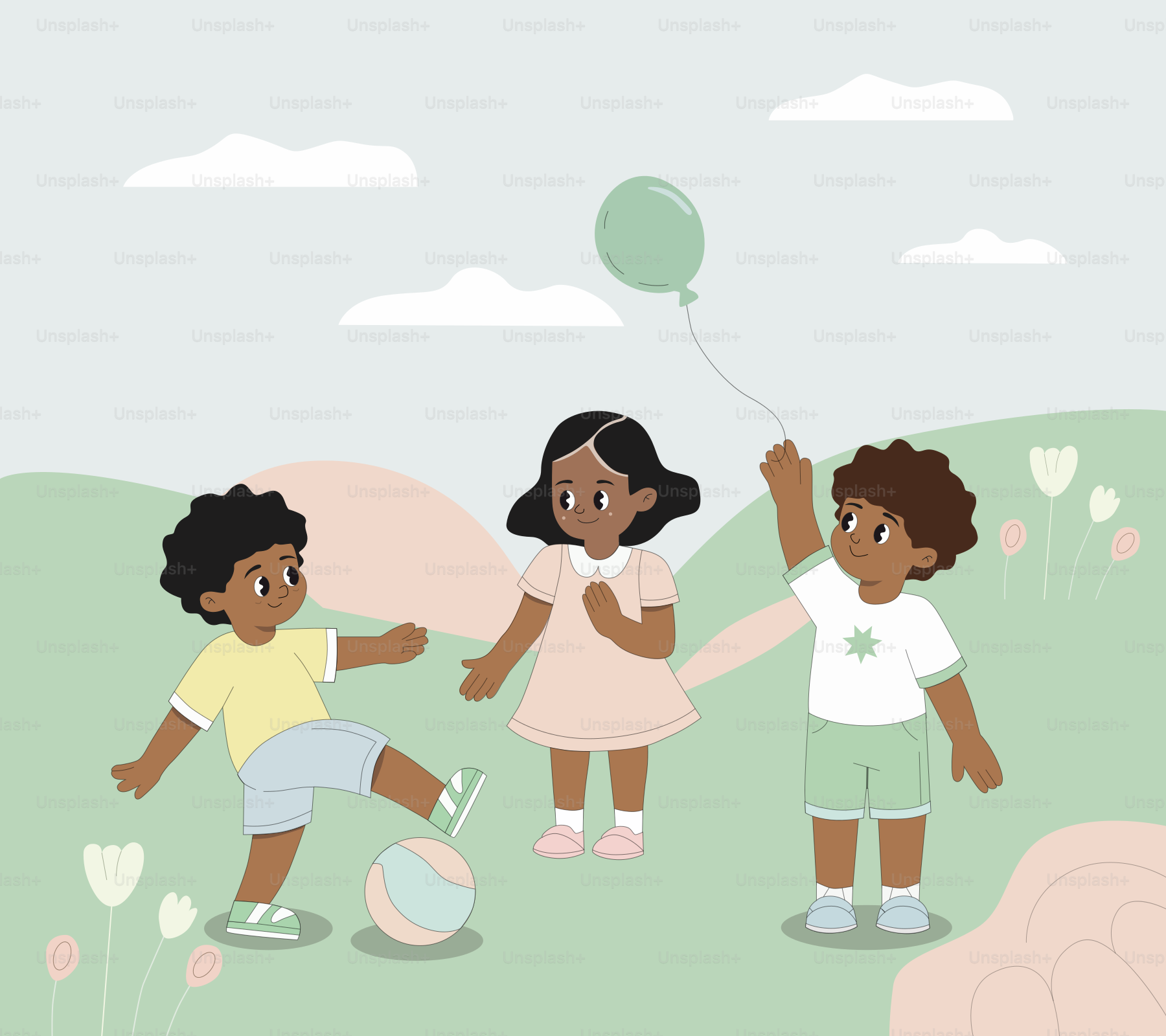 Un gruppo di bambini che giocano con un aquilone vettoriale – Immagine di  Nuvole su Unsplash, image size:3000x2666