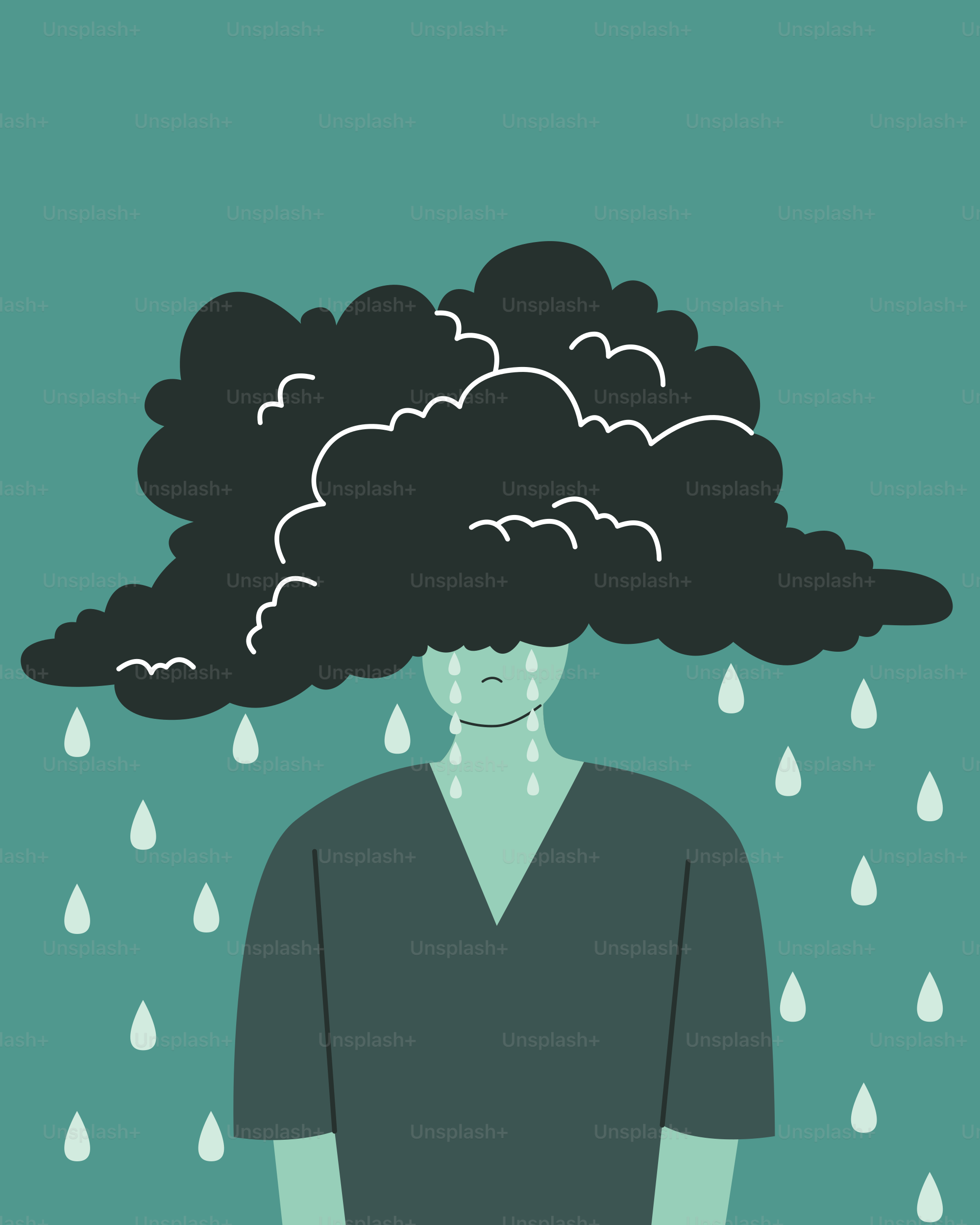 A man standing in the rain with a cloud above his head