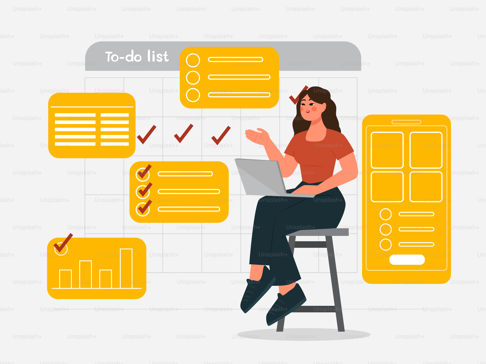 A woman sitting on a stool using a laptop