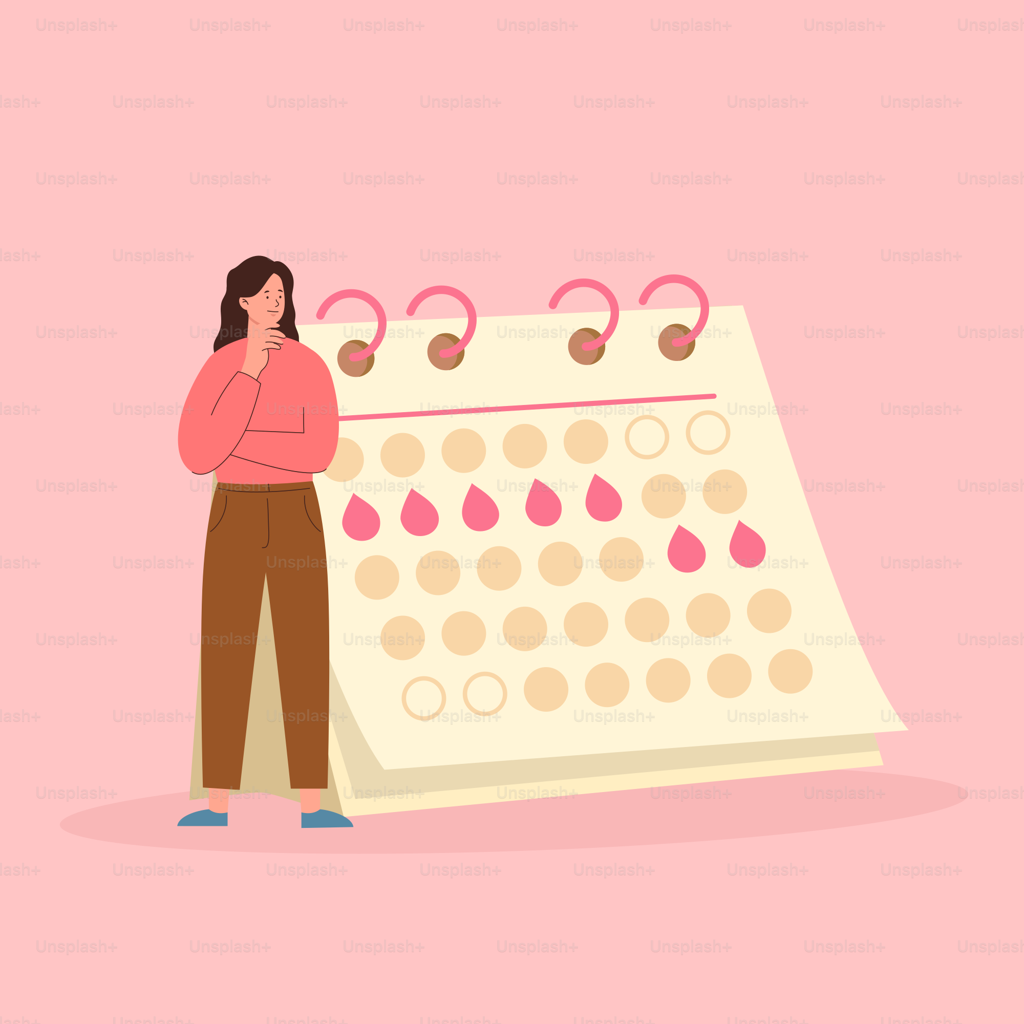 A woman standing next to a large calendar