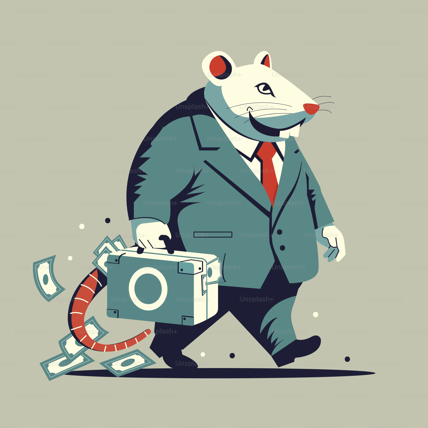 A mouse in a suit and tie carrying a briefcase