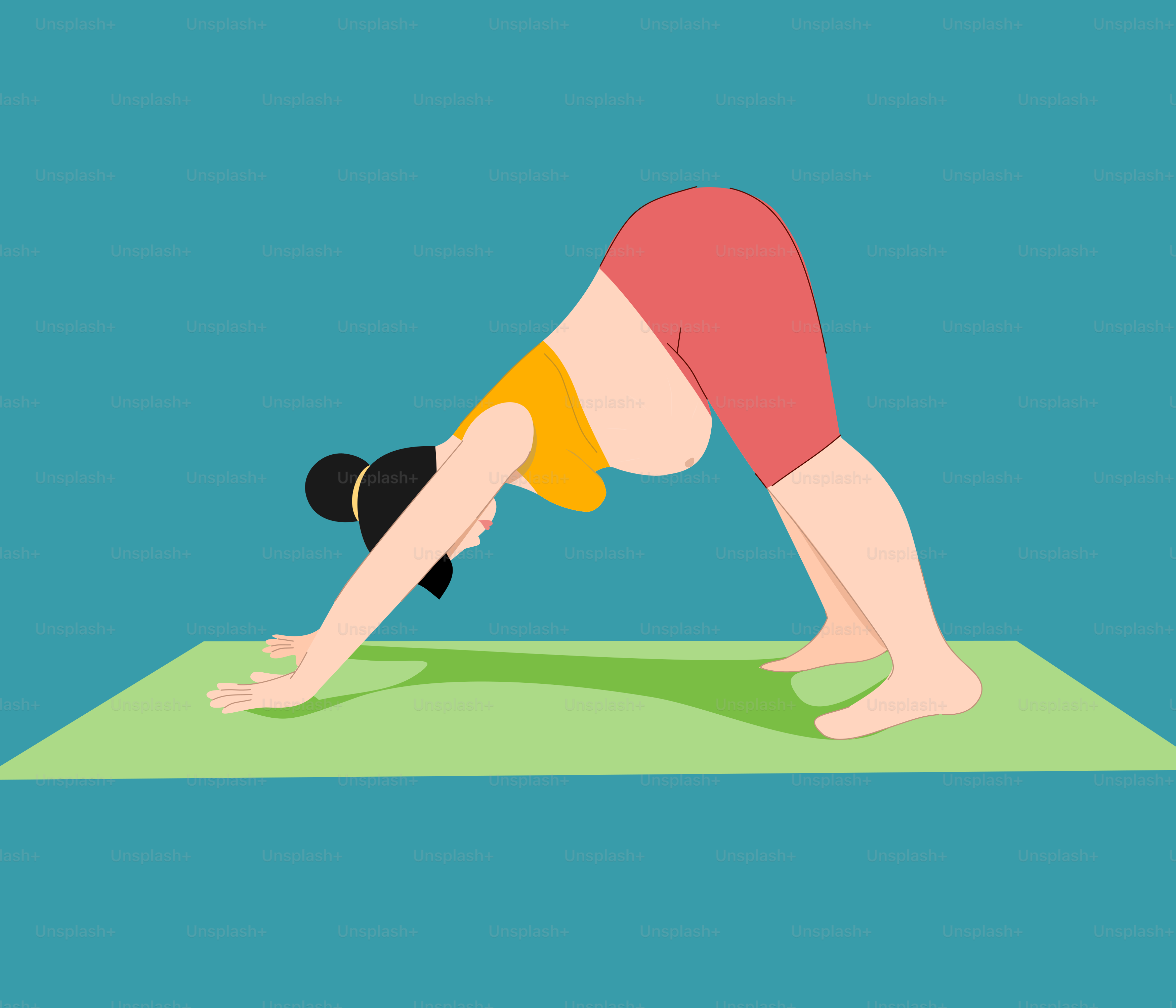 A woman is doing a yoga pose on a mat