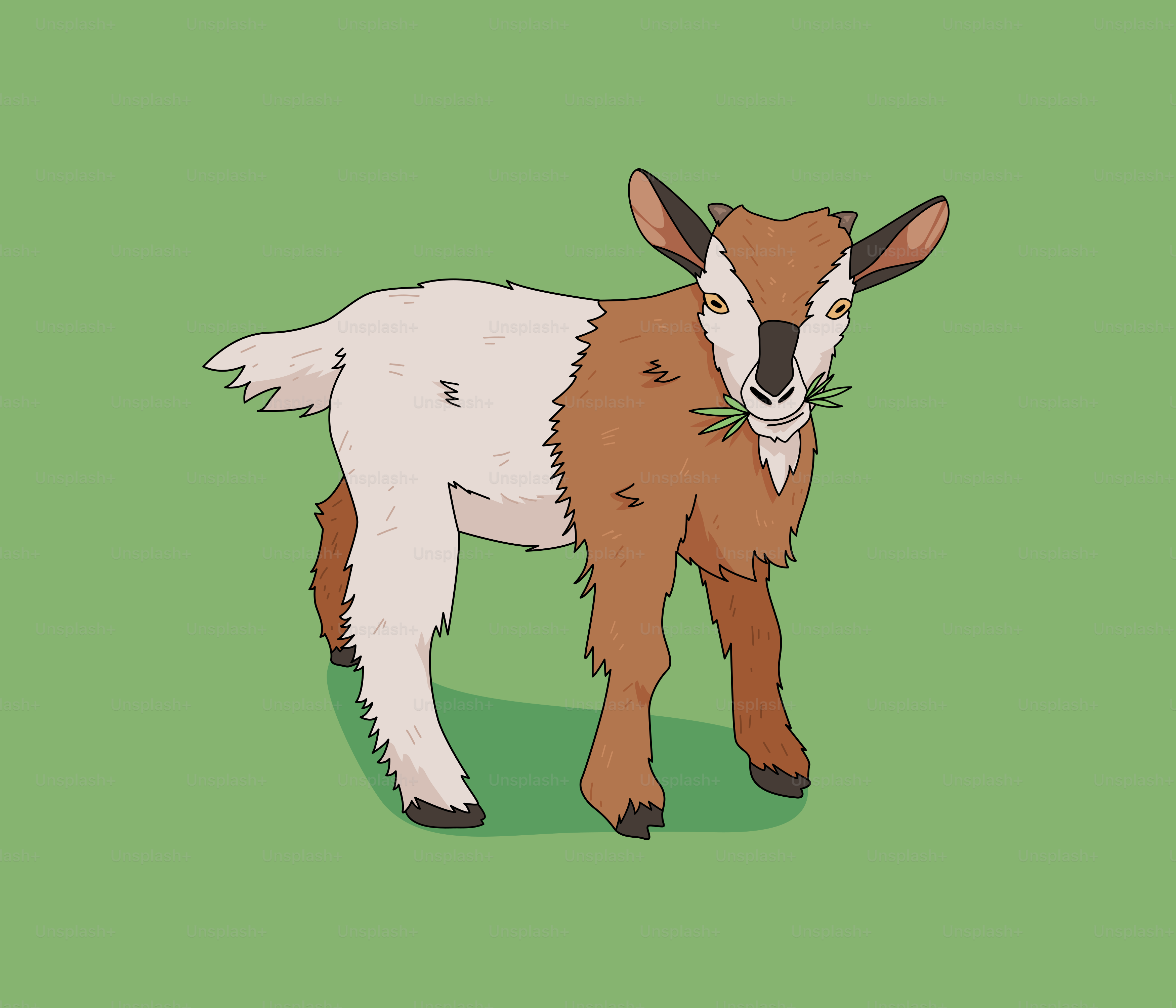 Une chèvre brune et blanche debout au sommet d’un champ vert