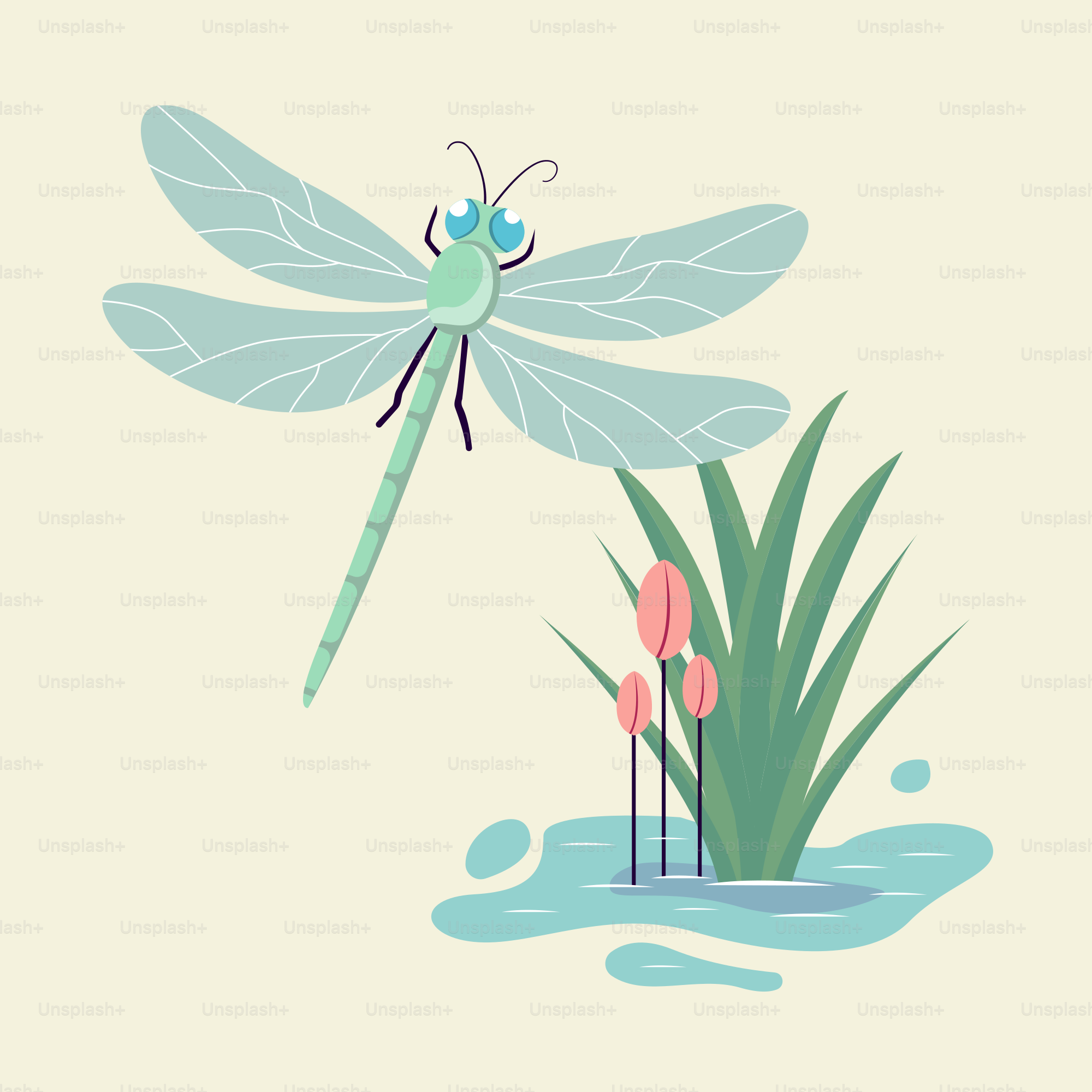 A blue dragonfly sitting on top of a green plant
