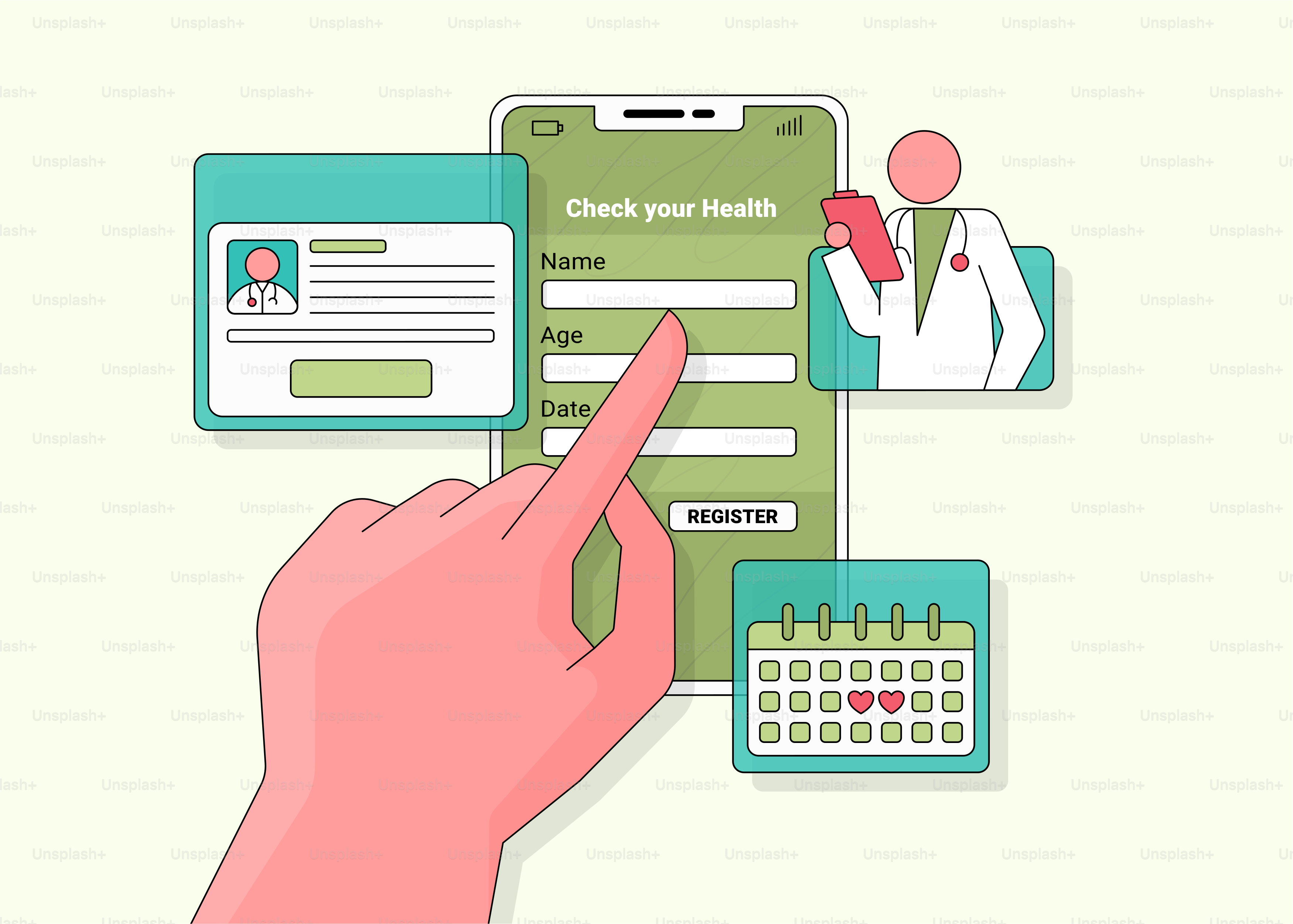 A hand is pointing at a check - in form