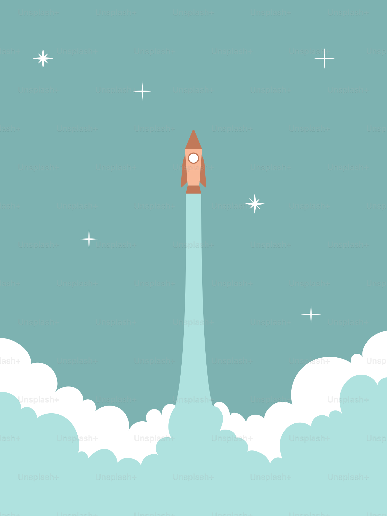 A rocket flying through the sky with stars