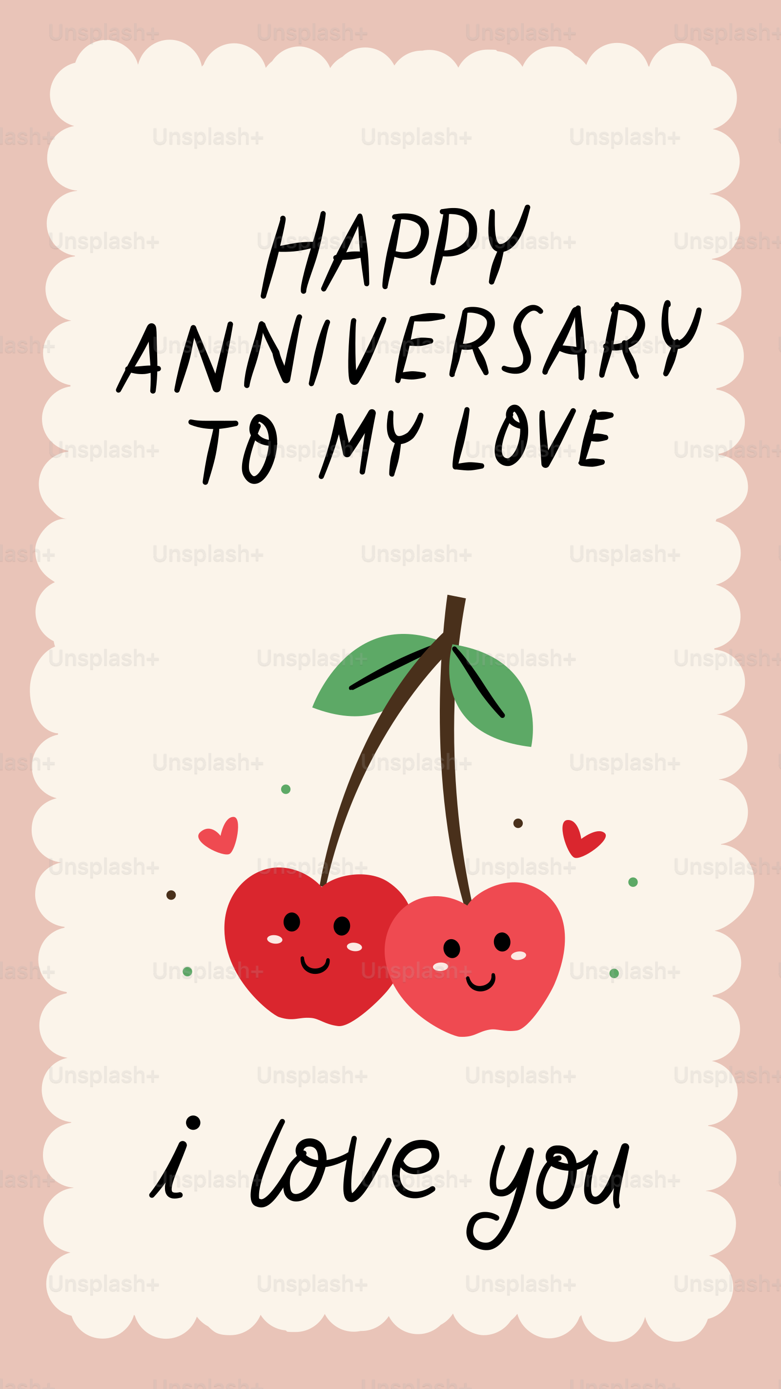 A happy anniversary card with two cherries