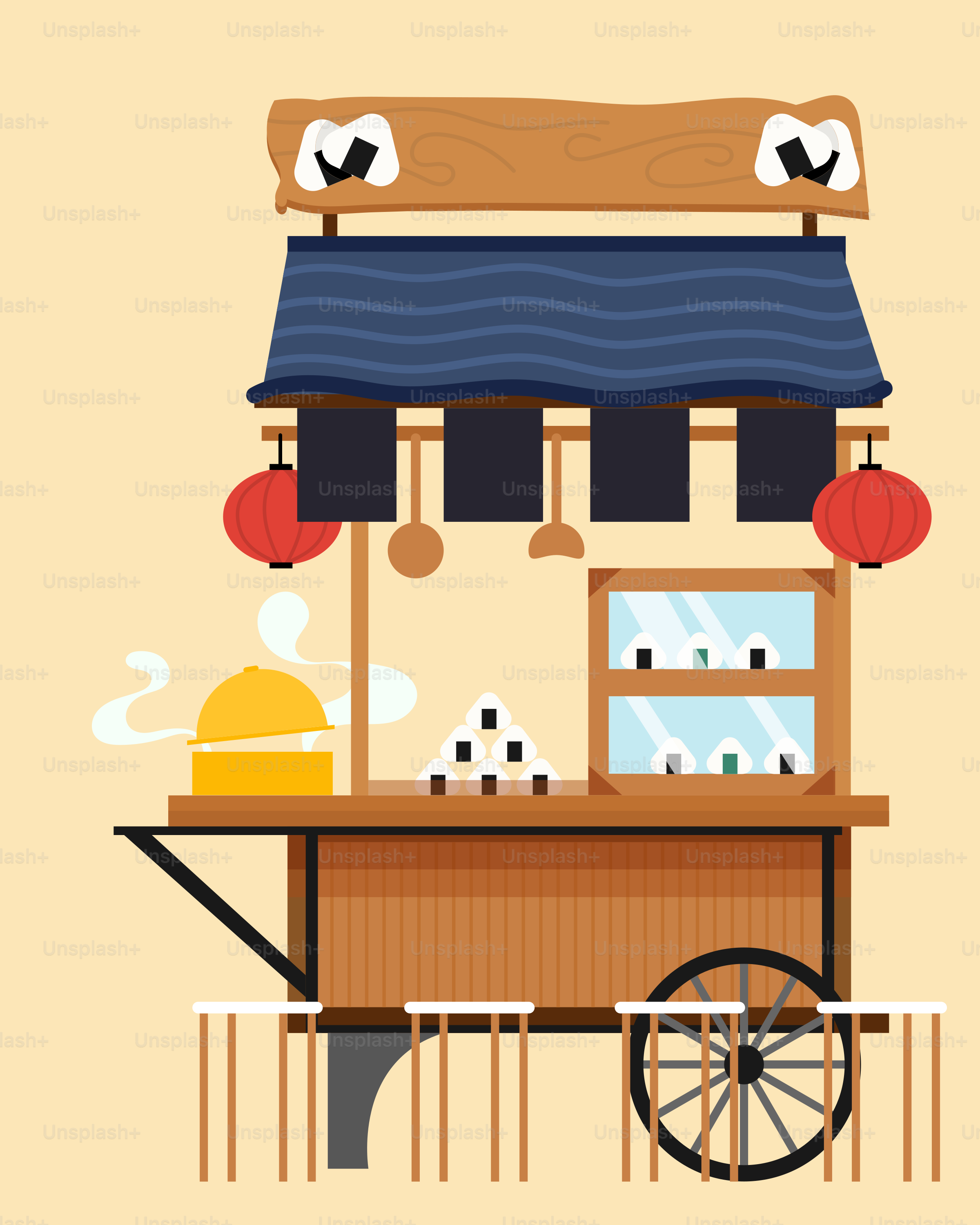An illustration of a cart with food on it