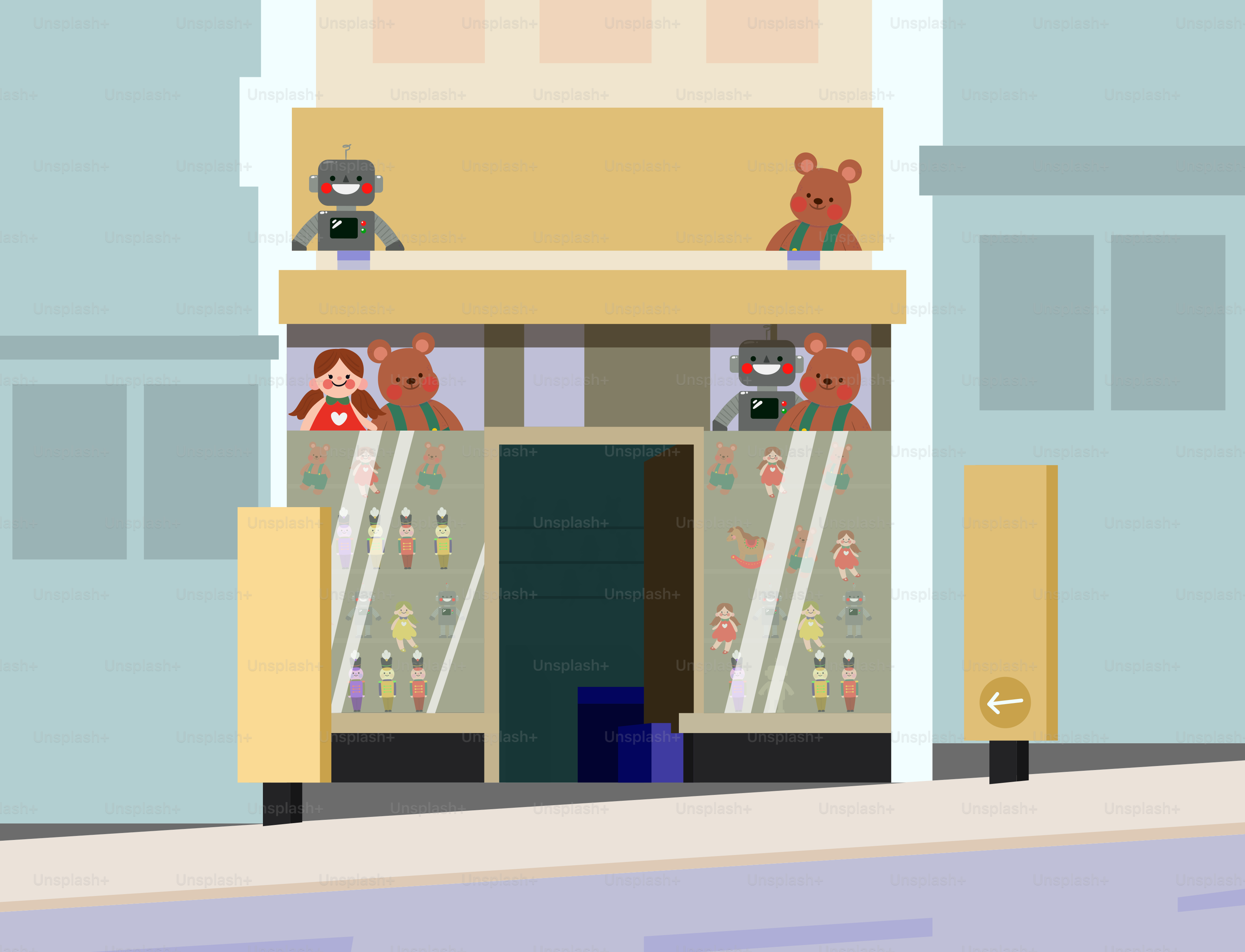 A building with a bunch of stuffed animals on top of it