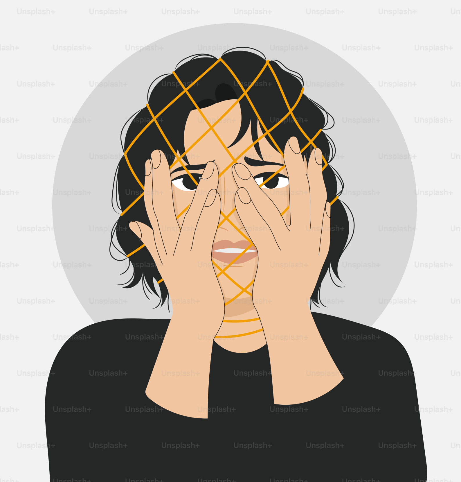 Eine Frau, die ihr Gesicht mit den Händen bedeckt