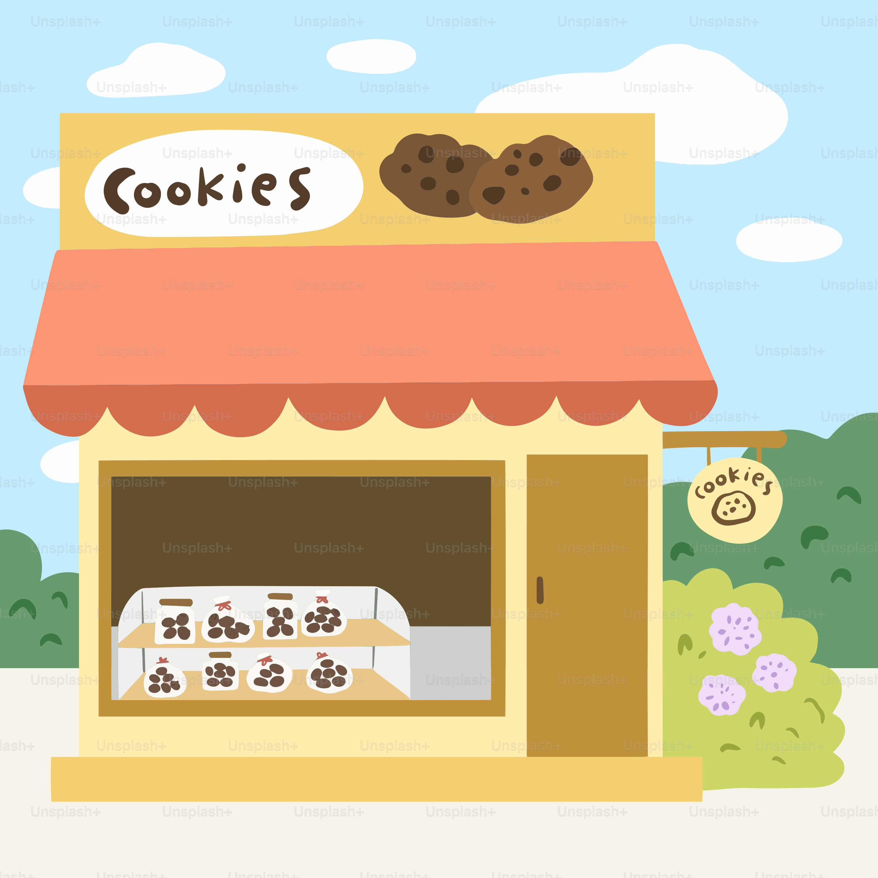 A cartoon picture of a cookie shop