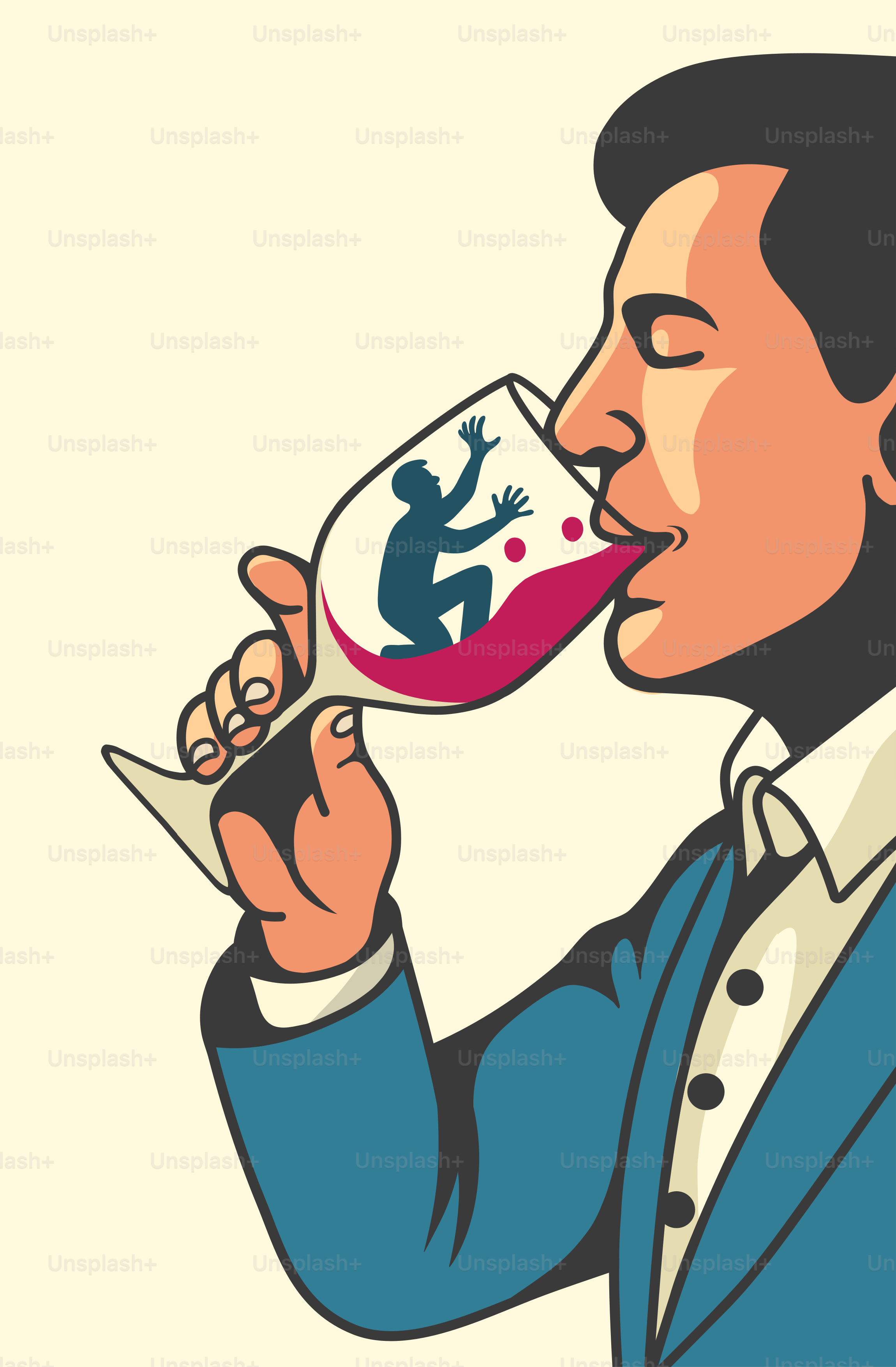 A man in a suit drinking out of a wine glass