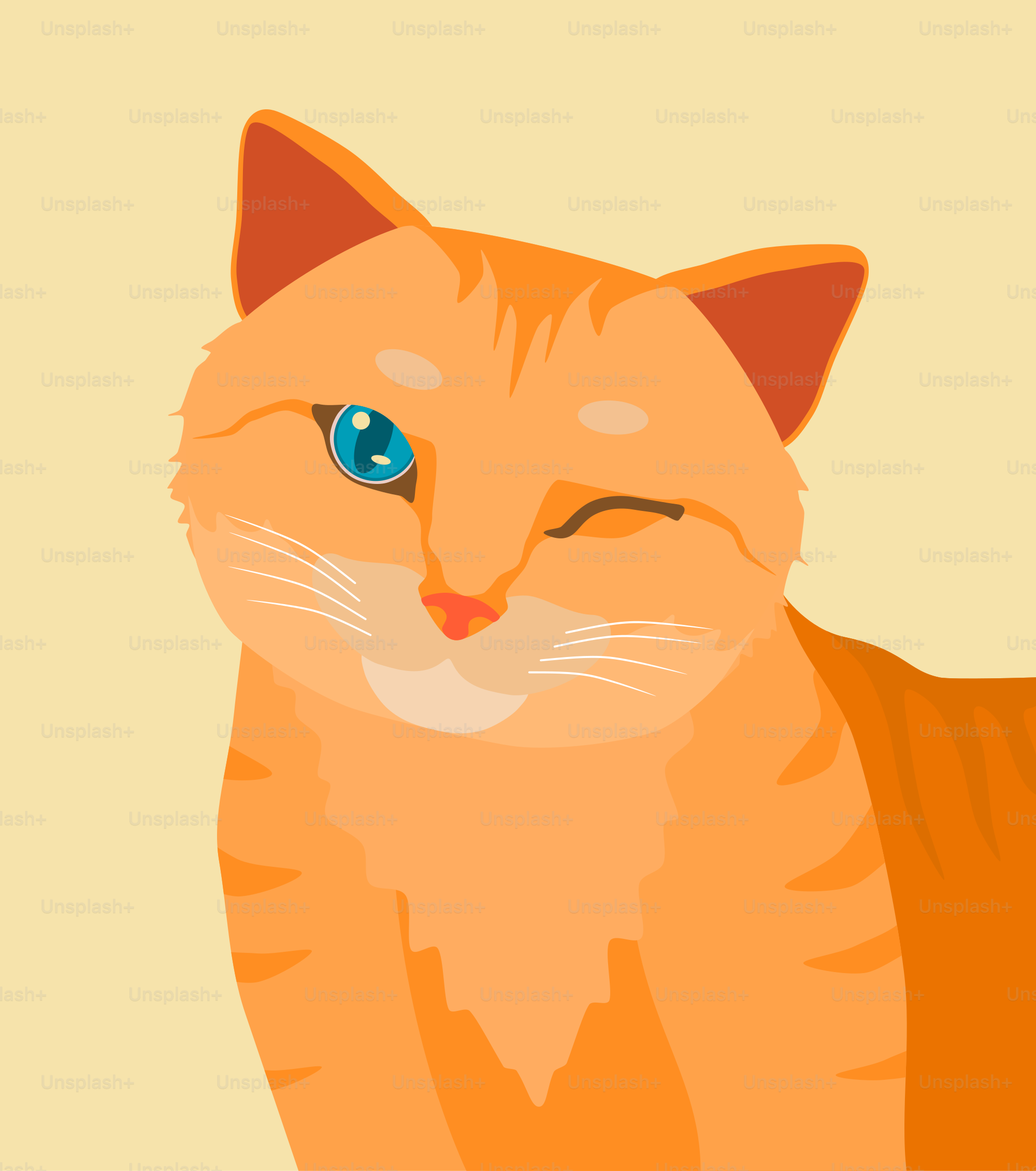An orange cat with blue eyes sitting down