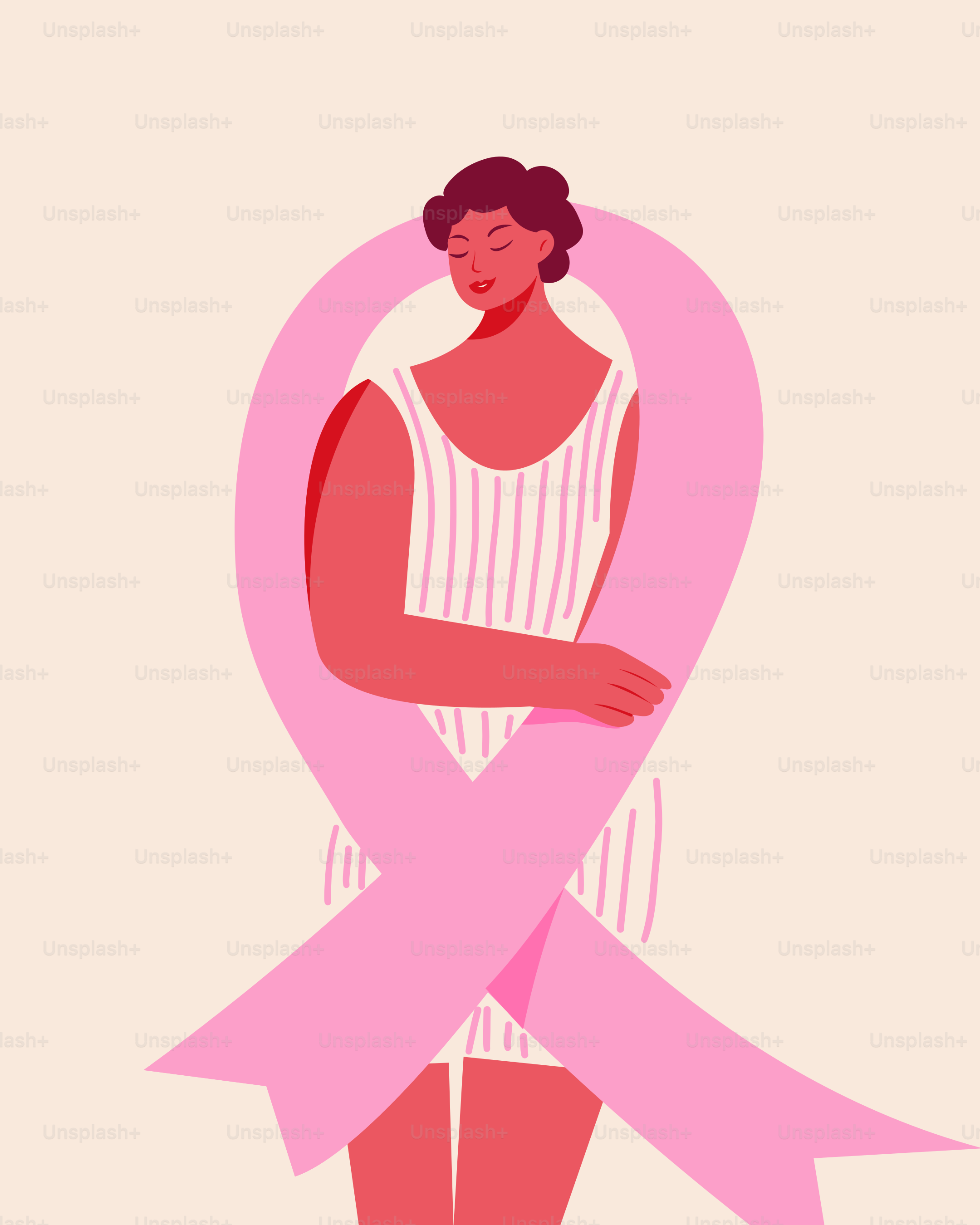 A woman with a pink ribbon around her neck