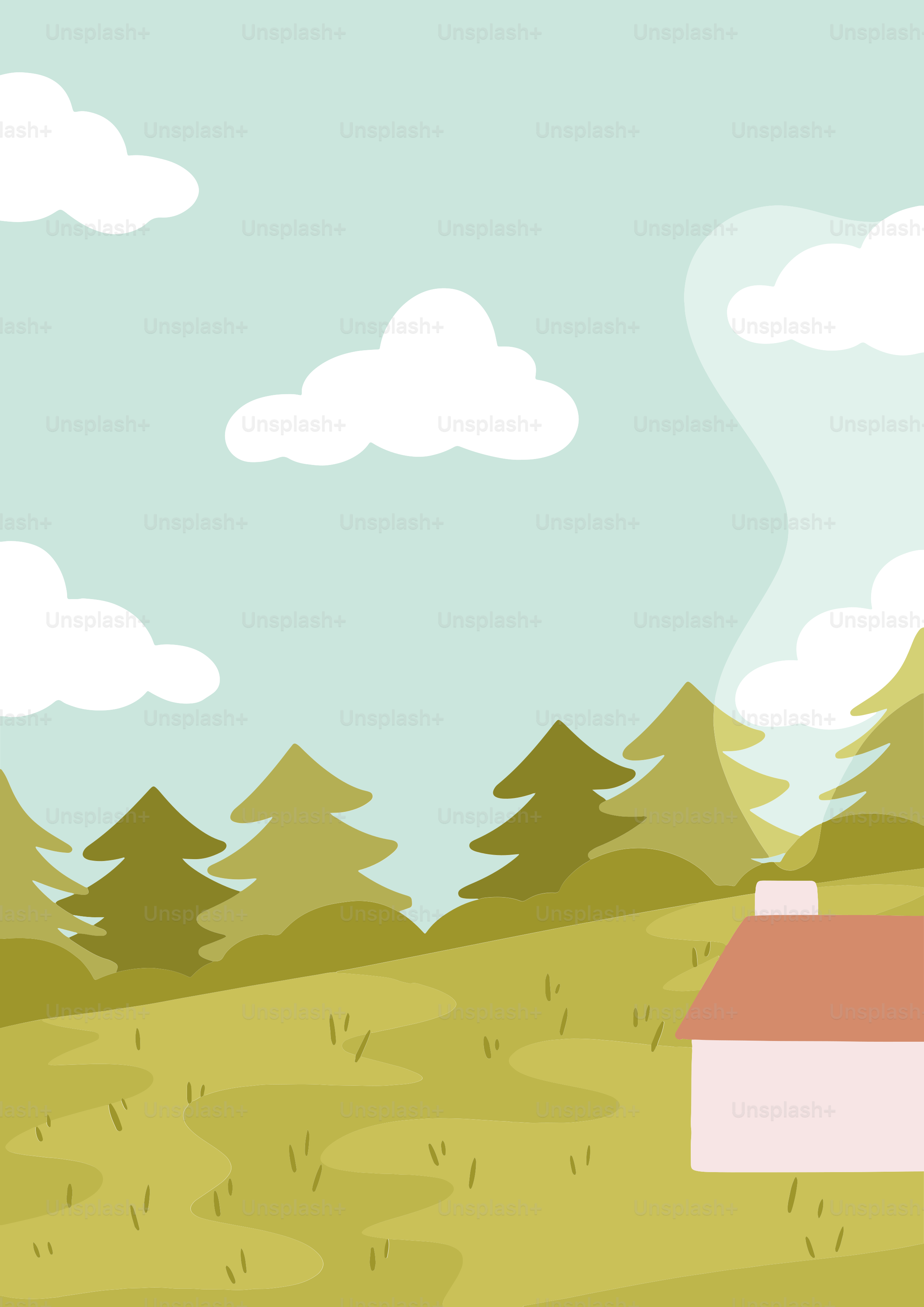 Una casa in un campo con alberi sullo sfondo