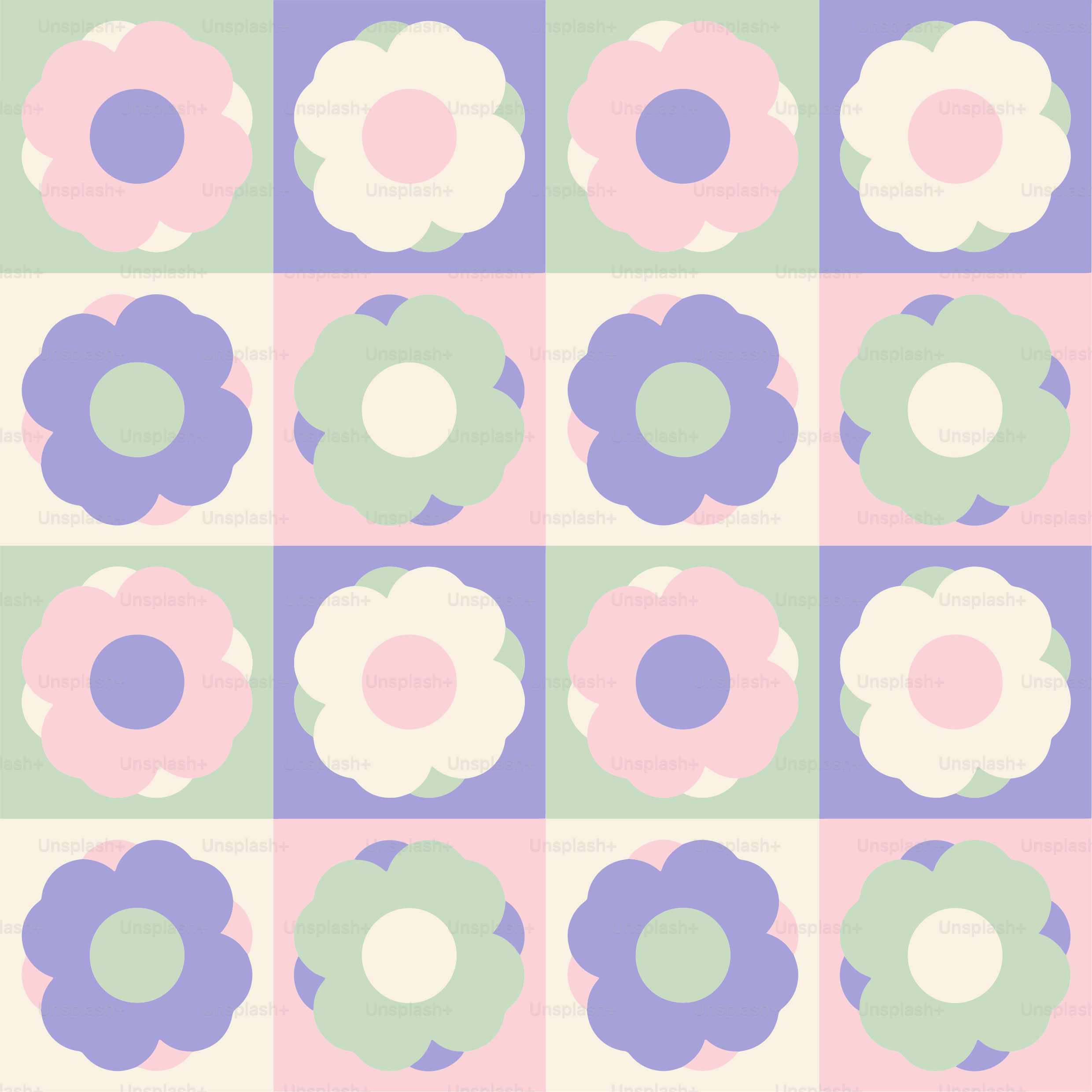 Un motivo di fiori su sfondo rosa, verde e blu