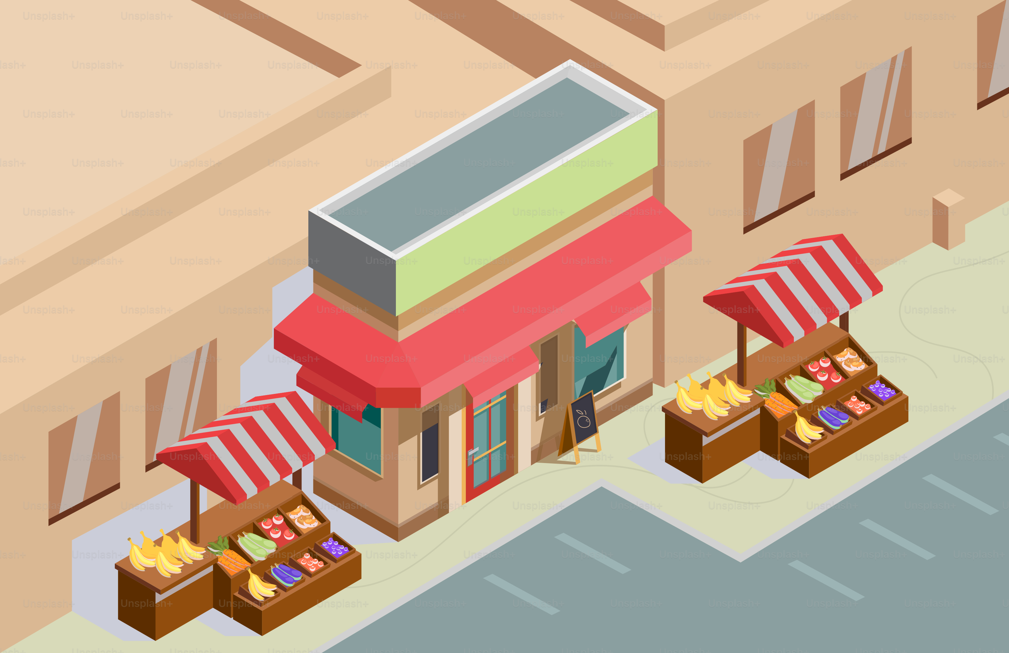 An illustration of a small business with a red awning