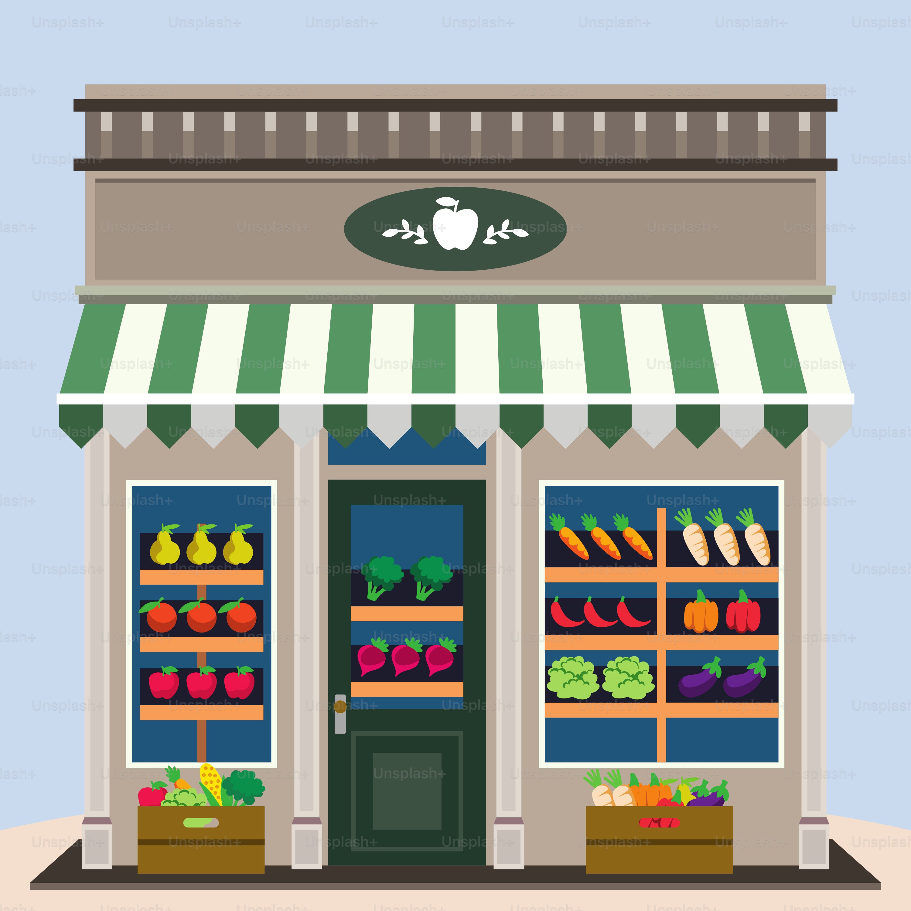 A grocery store with a green awning