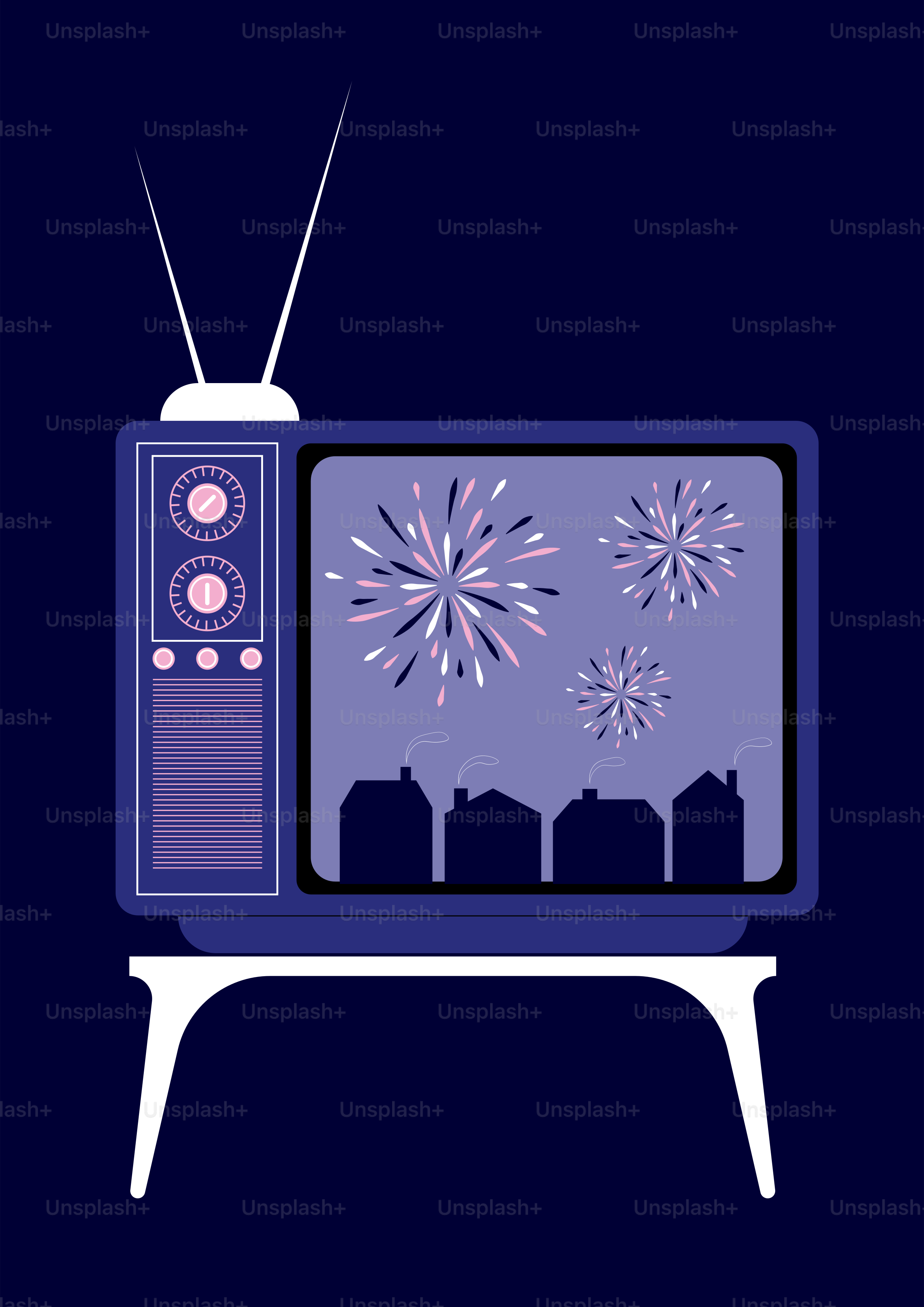 An old TV with fireworks on the screen