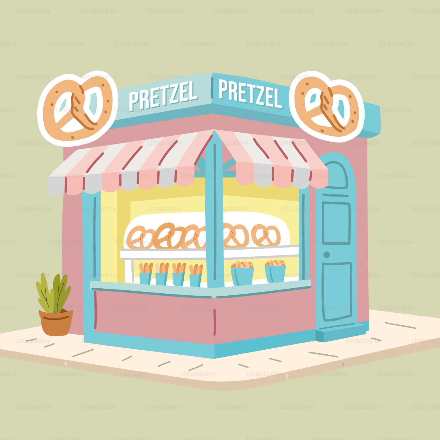 Un petit magasin avec un panneau indiquant bretzel bretzel