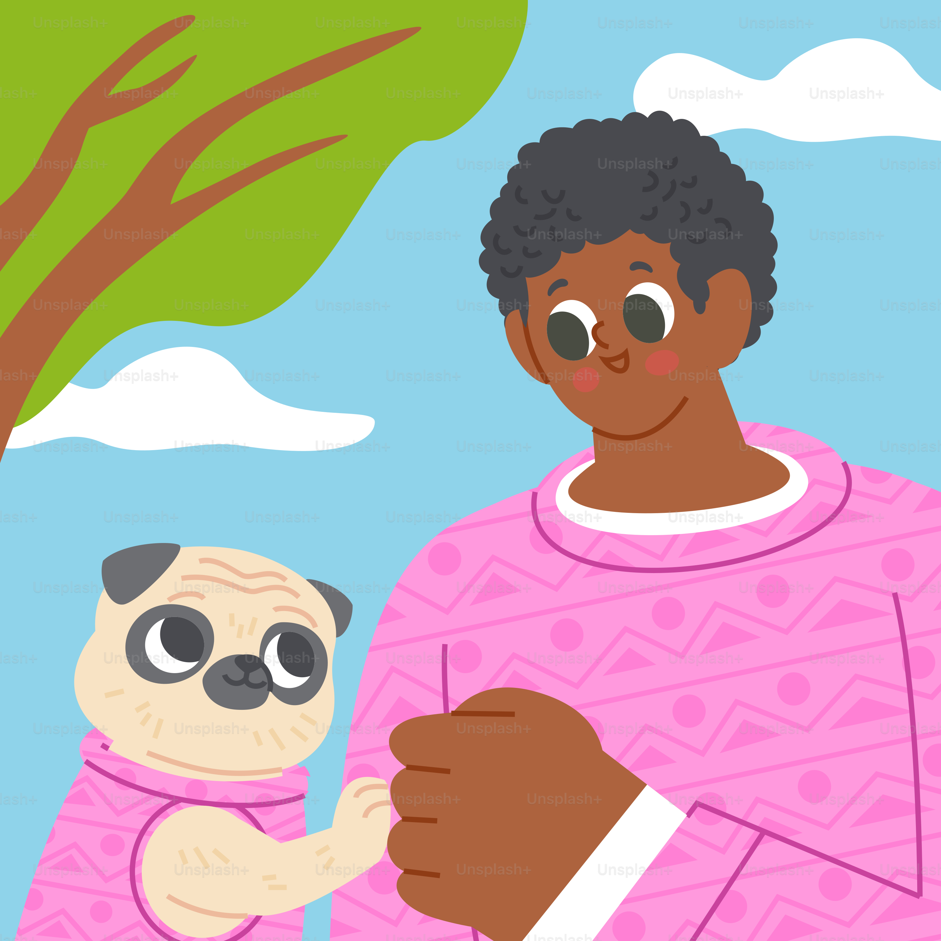 Una mujer con un suéter rosa sosteniendo un perro pequeño vector – Imagen  de Animal en Unsplash, image size:3000x3000