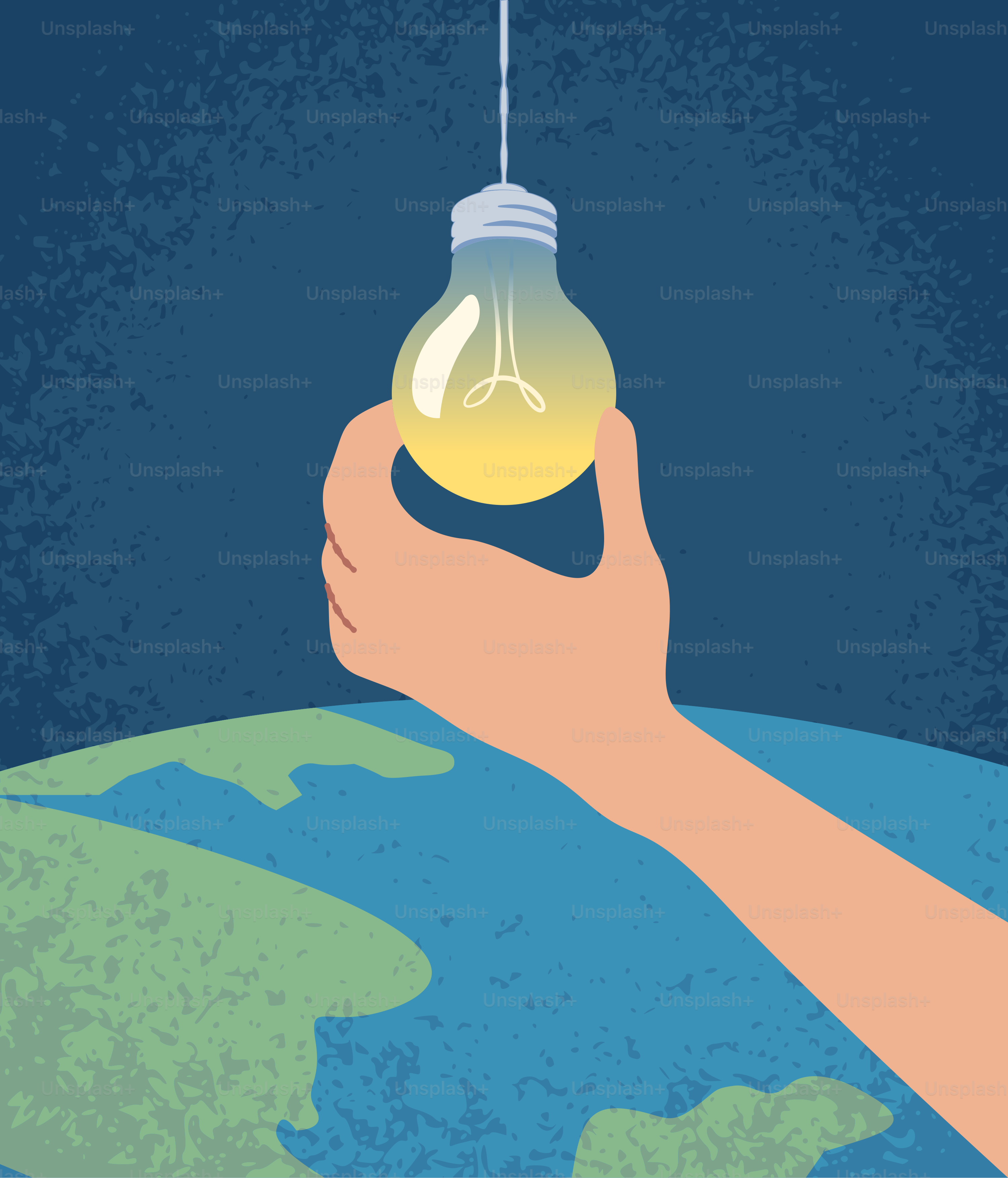 Una mano sujetando una bombilla sobre un globo terráqueo