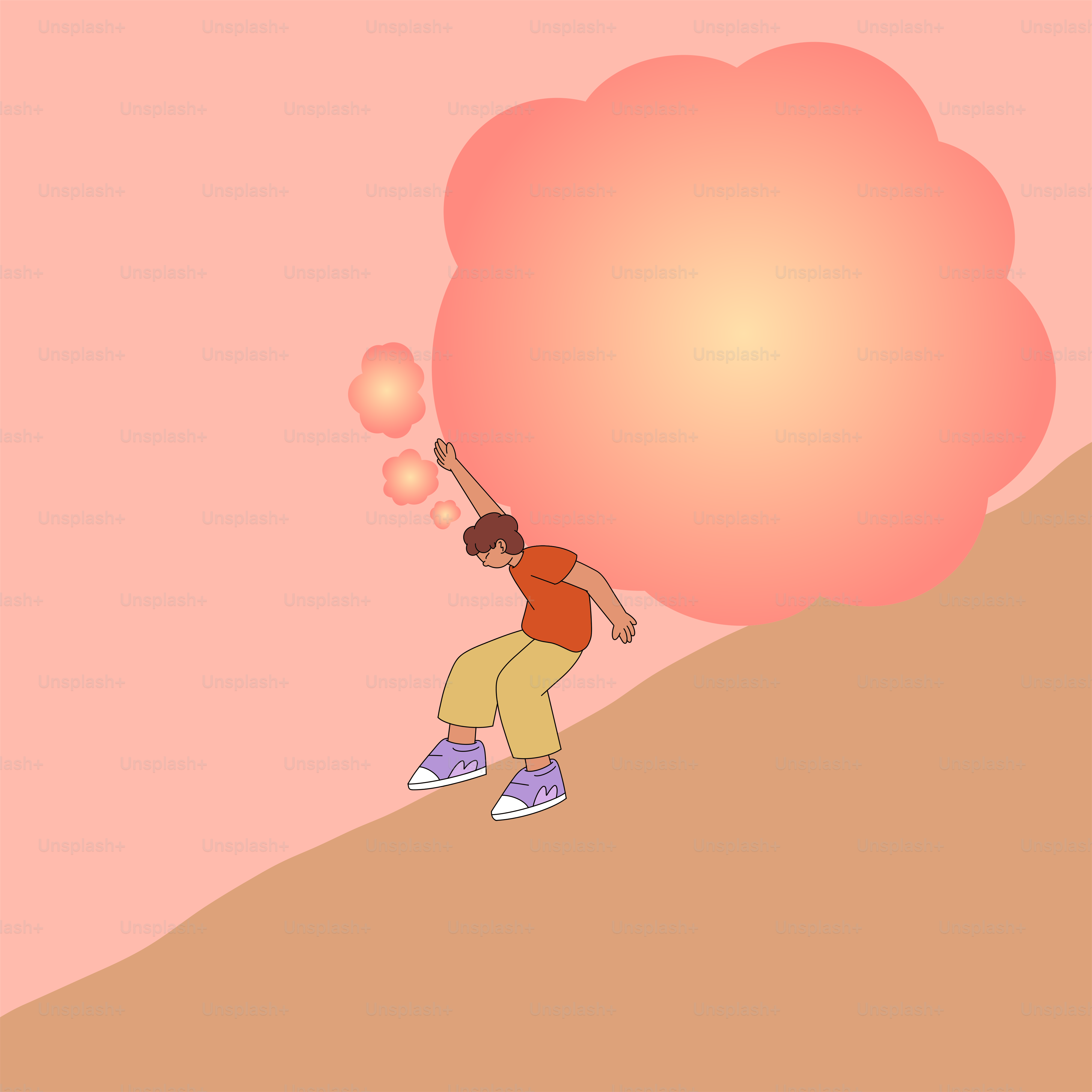 A person is playing with a ball on a hill