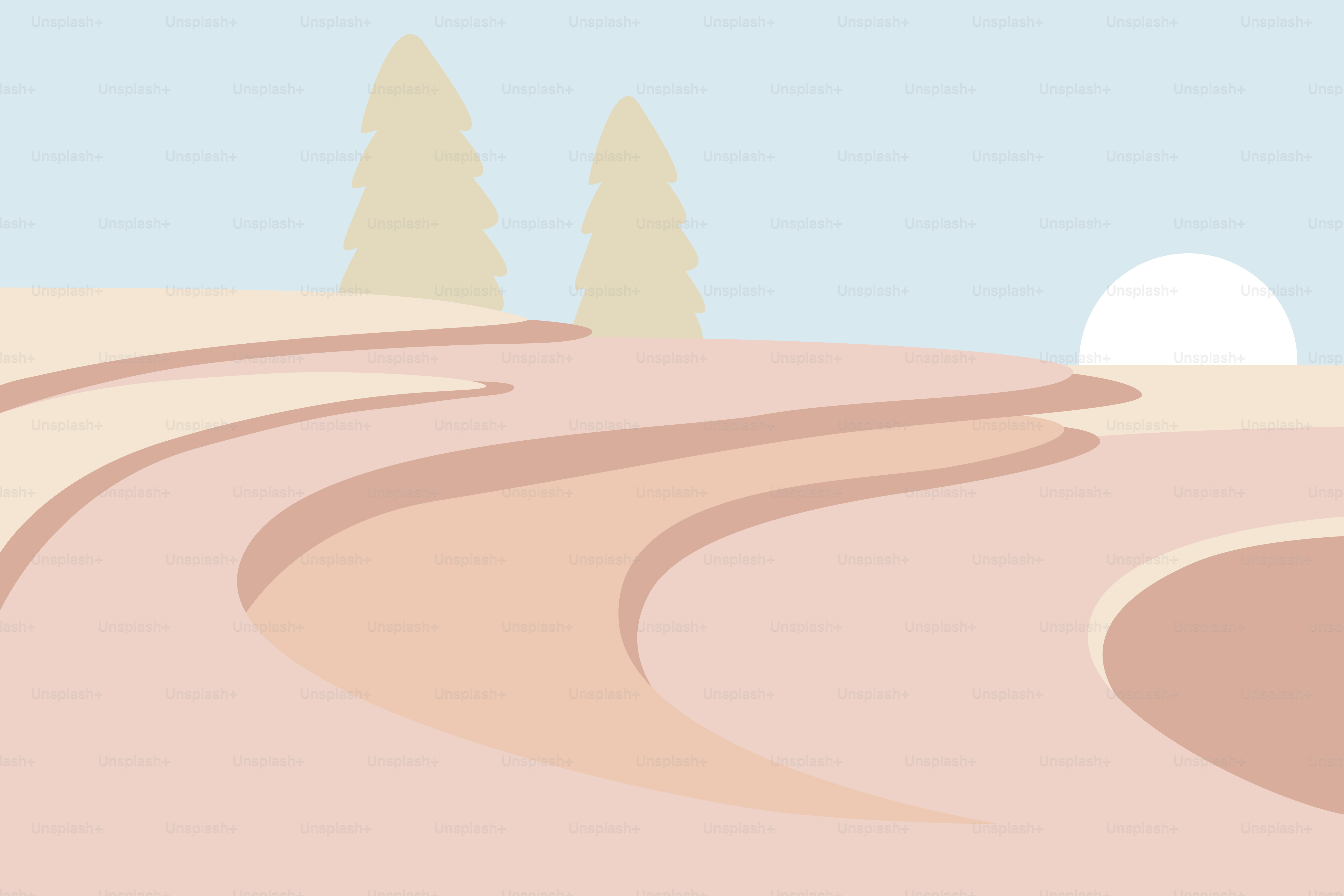 A desert landscape with trees in the distance