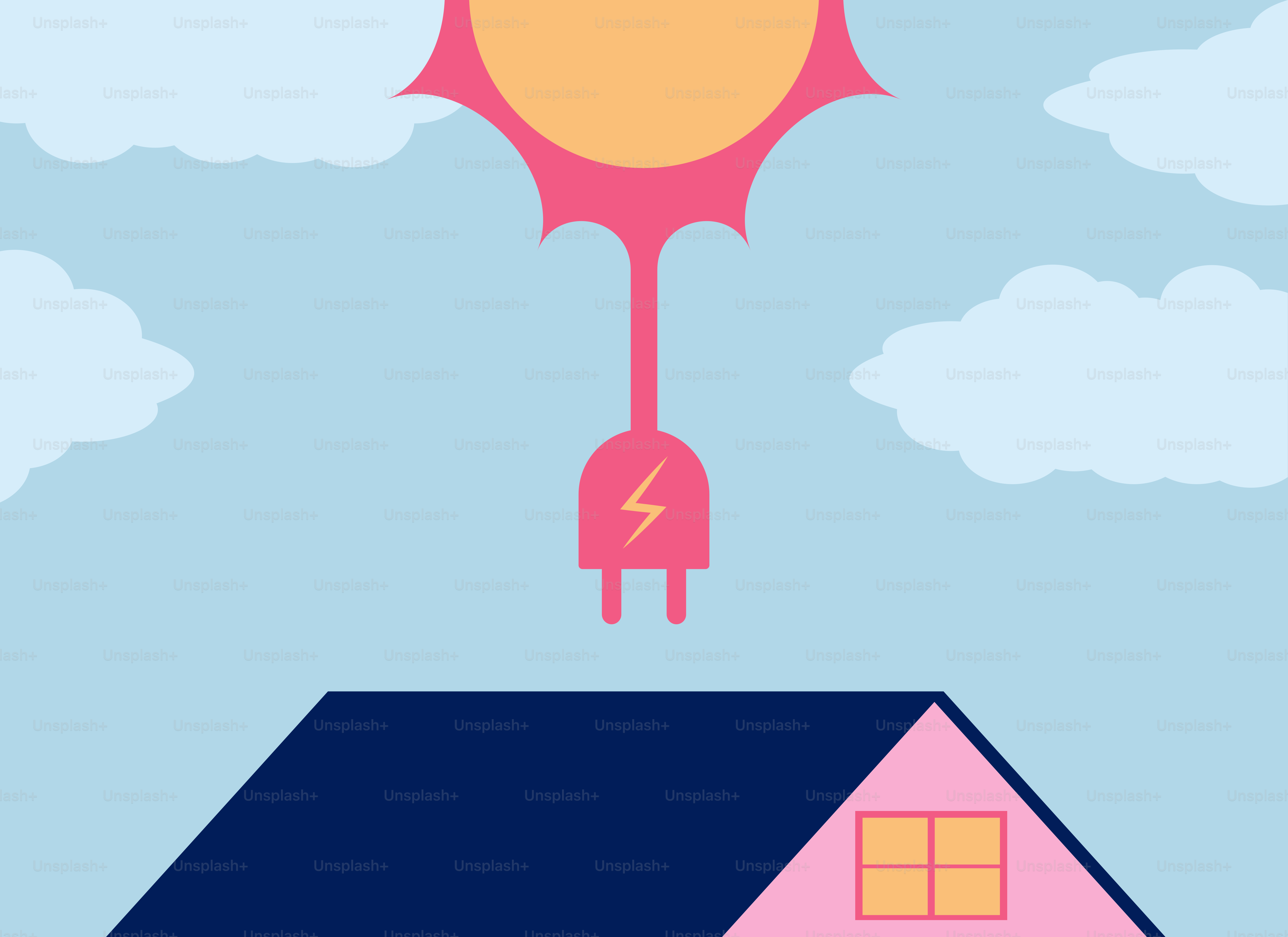 그 위에 태양이 있는 분홍색 집