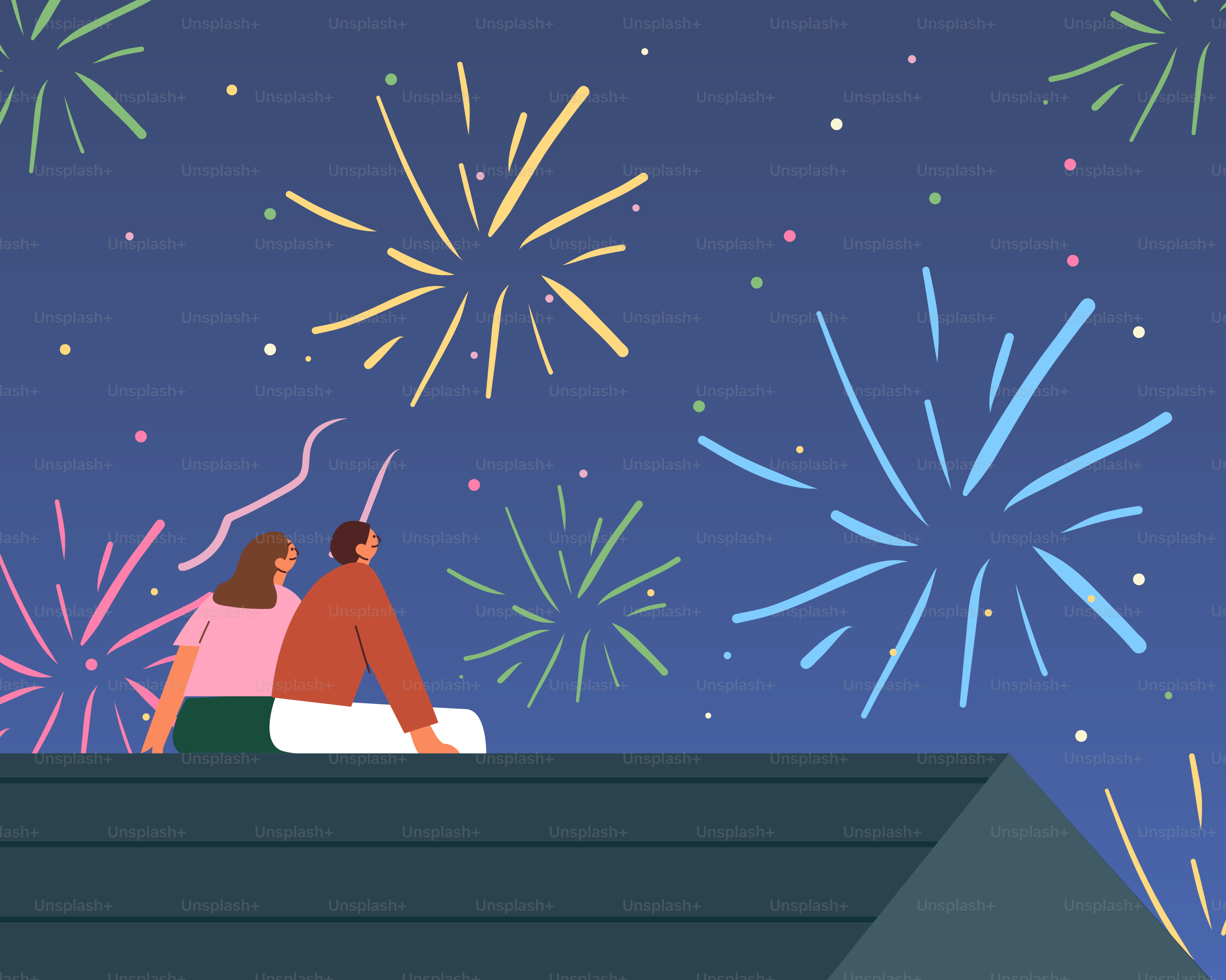 Deux personnes assises sur un bateau à regarder des feux d’artifice